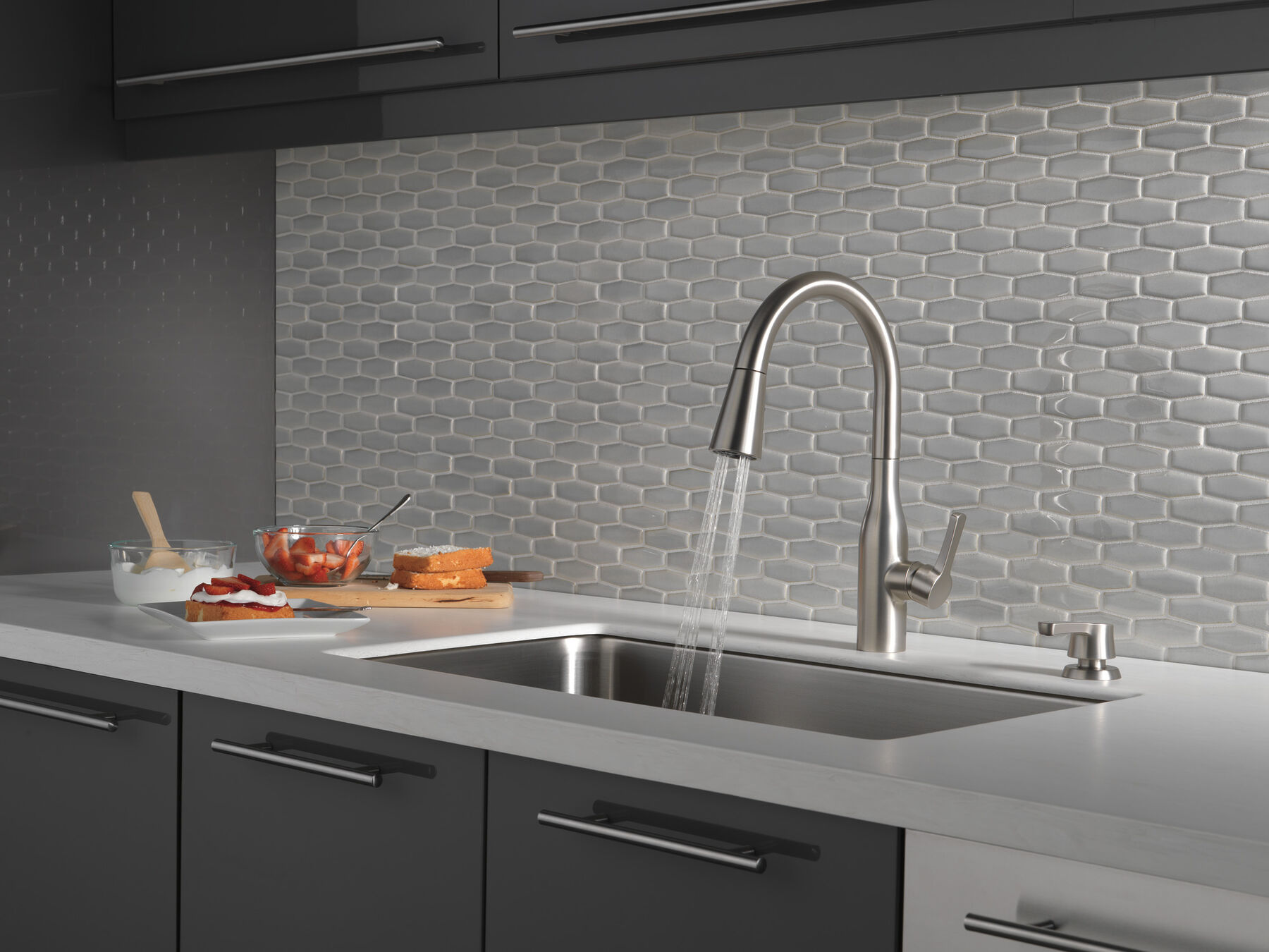 Single Handle Pull-Down Kitchen Faucet with Soap Dispenser and ShieldSpray&reg; Technology
