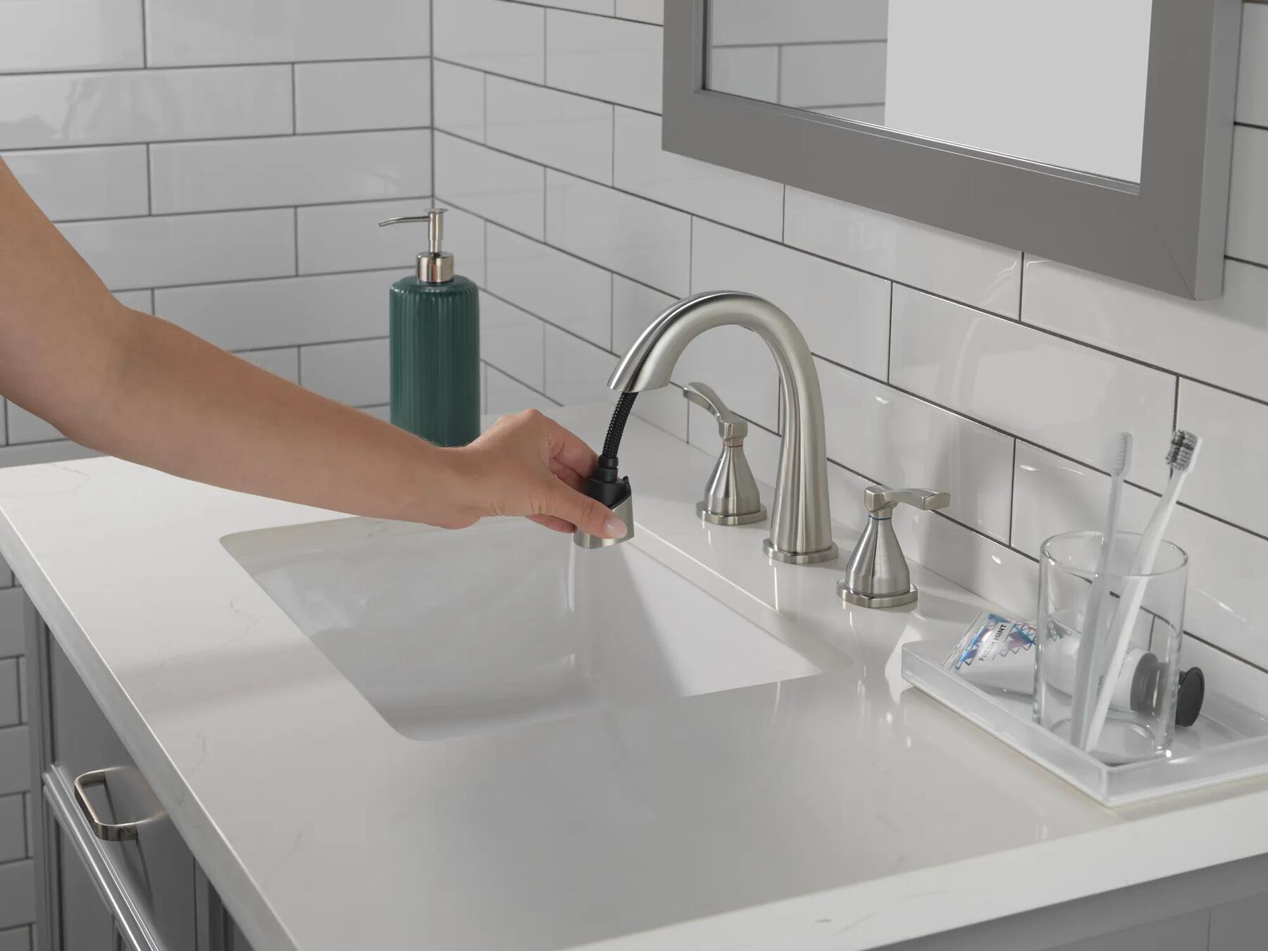Two Handle Widespread Pull Down Bathroom Faucet