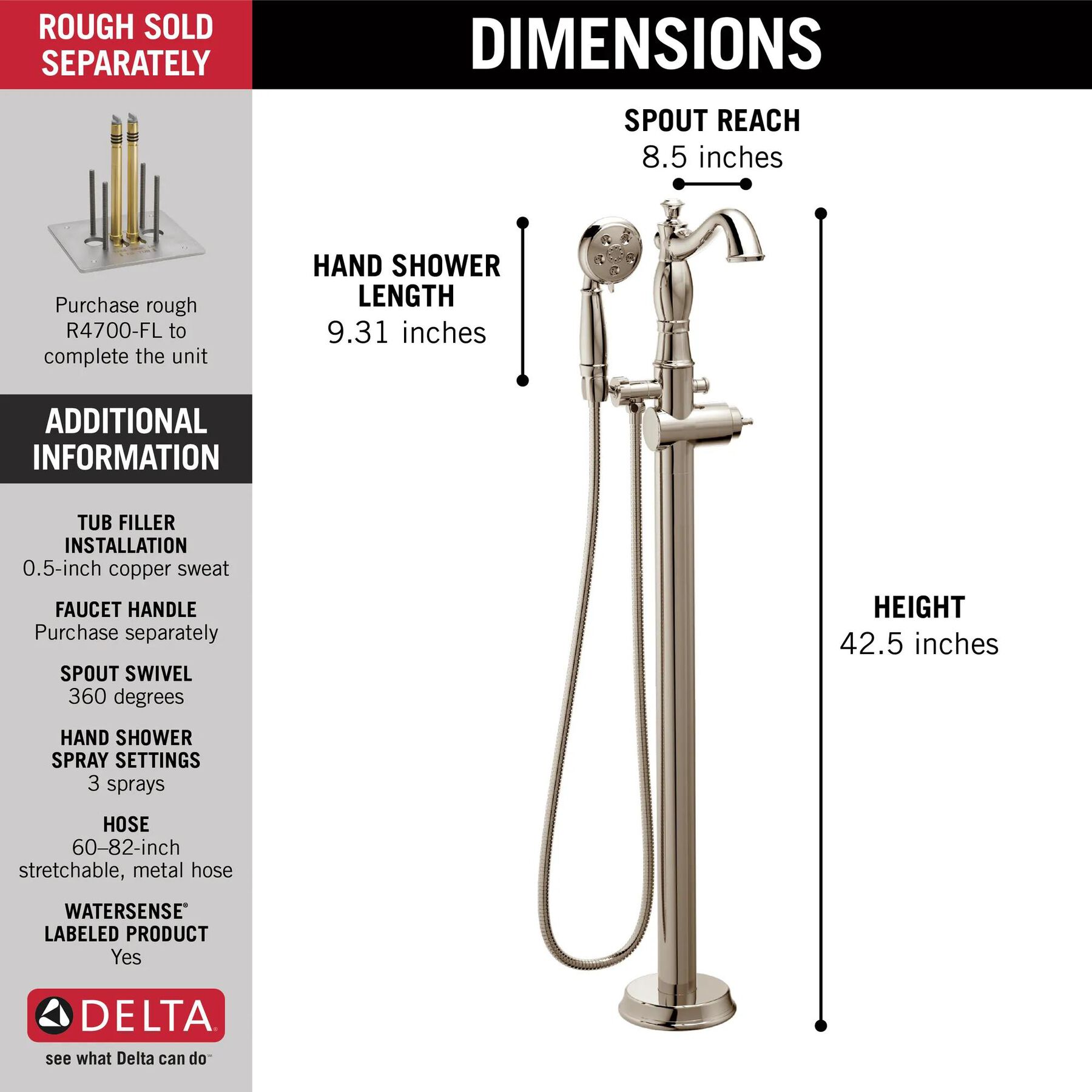 FM Tub Filler Trim w/ HS 1H w/o Handle (Recertified)