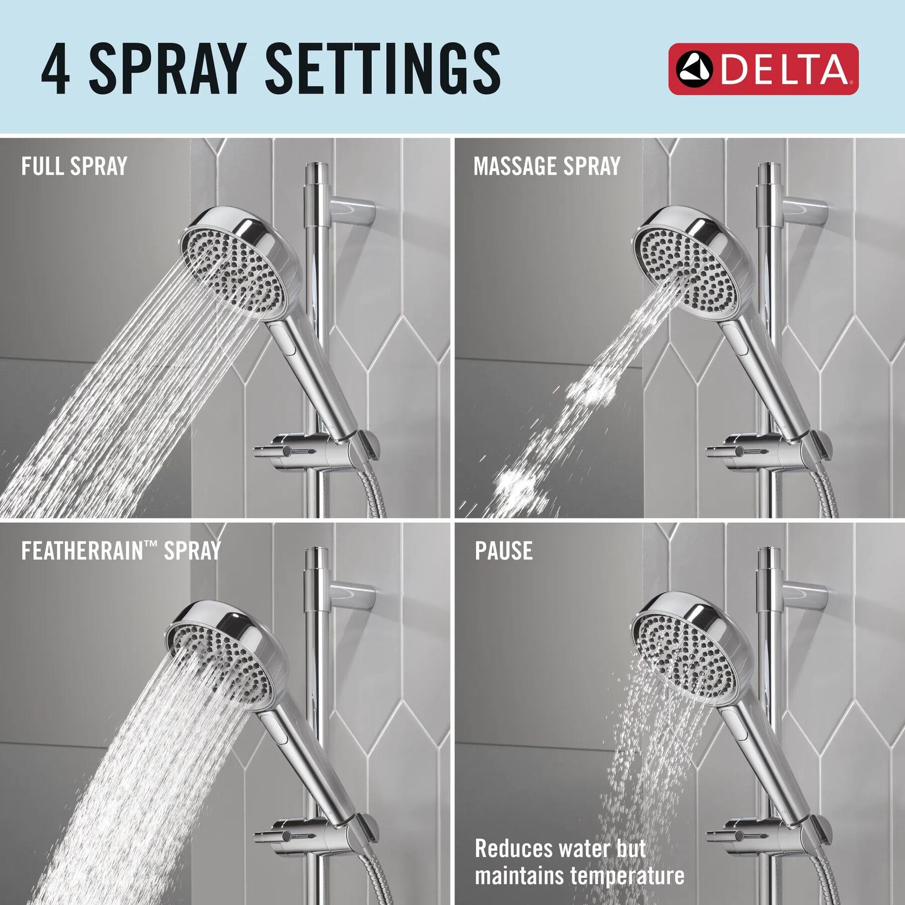 4-Setting Hand Shower with FeatherRain&trade; Spray