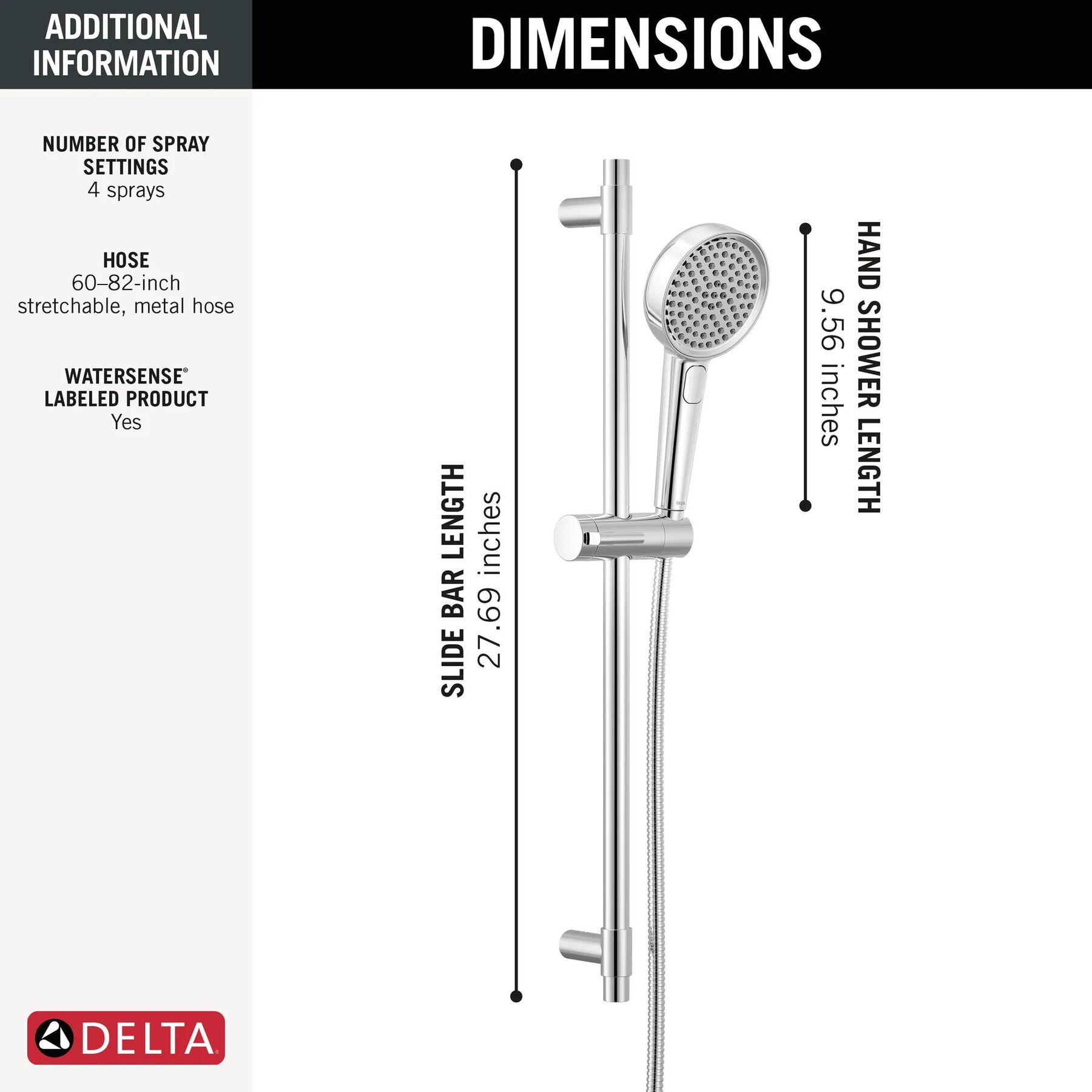 4-Setting Hand Shower with Slide Bar featuring FeatherRain&trade; Spray
