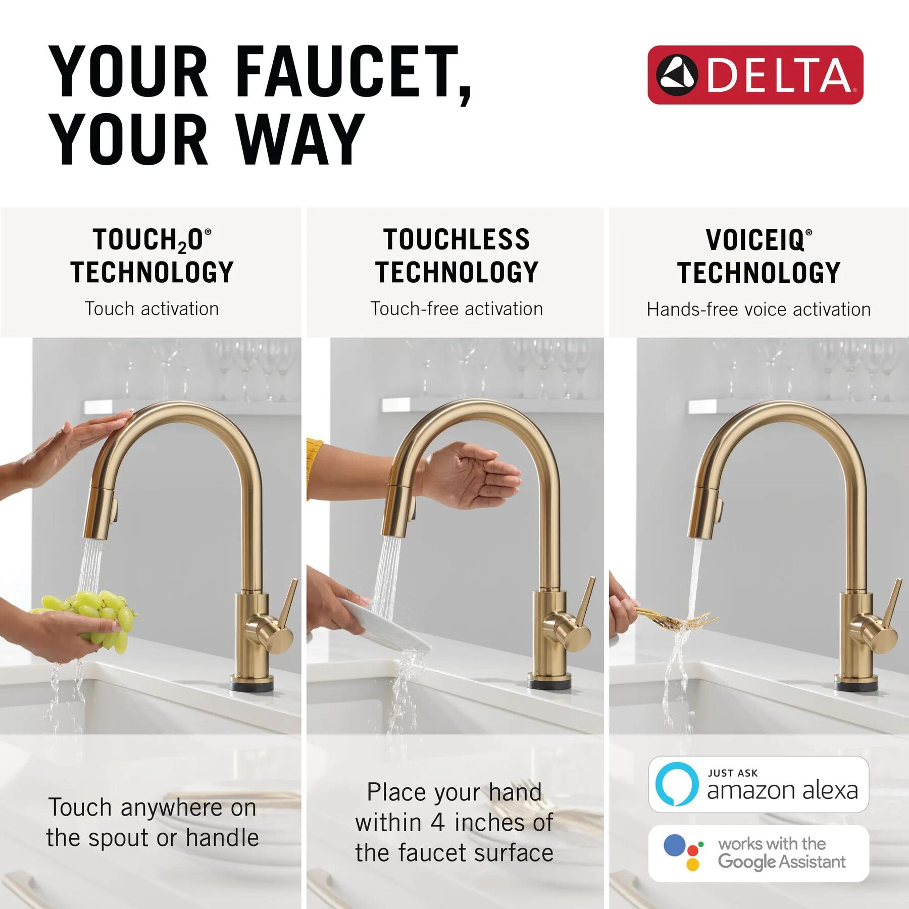 Touch2O with Touchless and VoiceIQ&reg; Technology Single Handle Pull-Down Kitchen Faucet with Soap Dispenser
