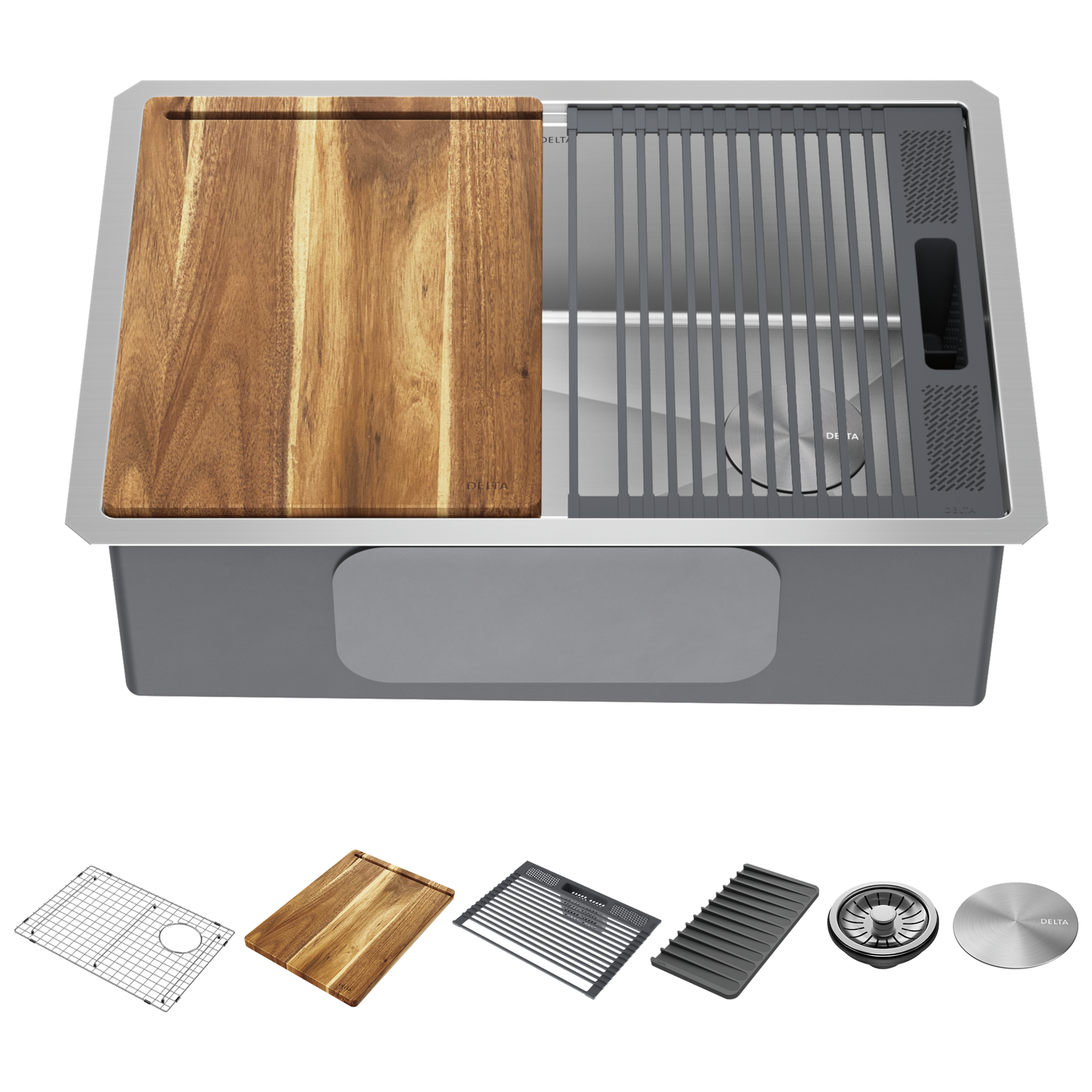 27&rdquo; Workstation Kitchen Sink Undermount Stainless Steel Single Bowl with WorkFlow&trade; Ledge and Accessories