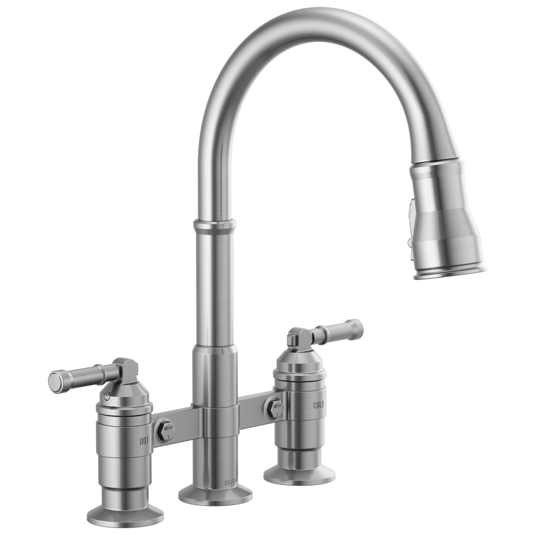 Two Handle Pull-Down Bridge Kitchen Faucet
