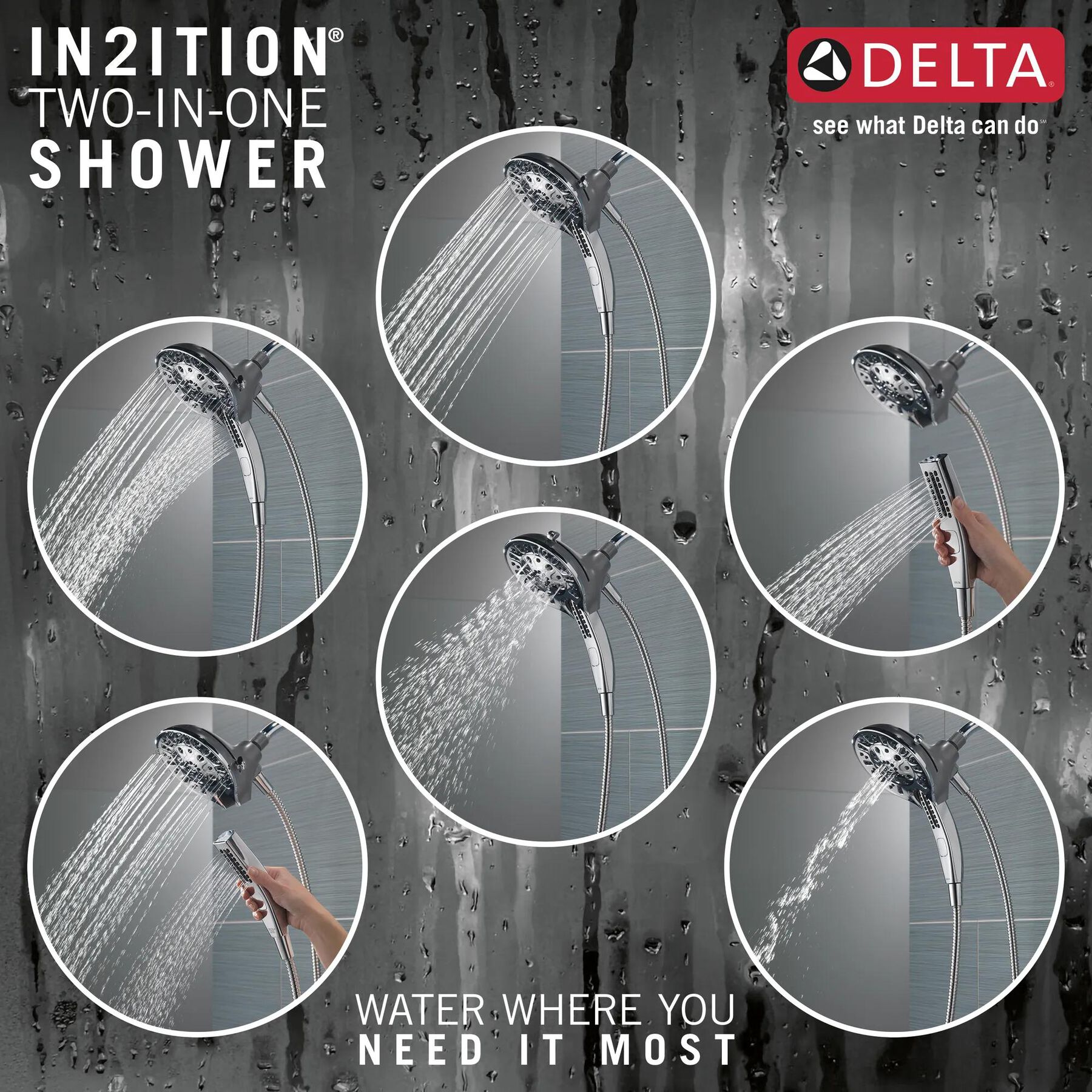 H2Okinetic&reg;&nbsp;In2ition&reg;&nbsp;5-Setting Two-in-One Shower (Recertified)