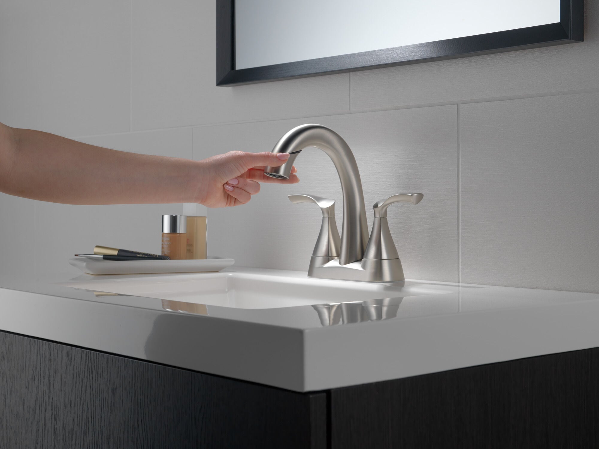 Two Handle Centerset Pull-Down Bathroom Faucet in Spotshield