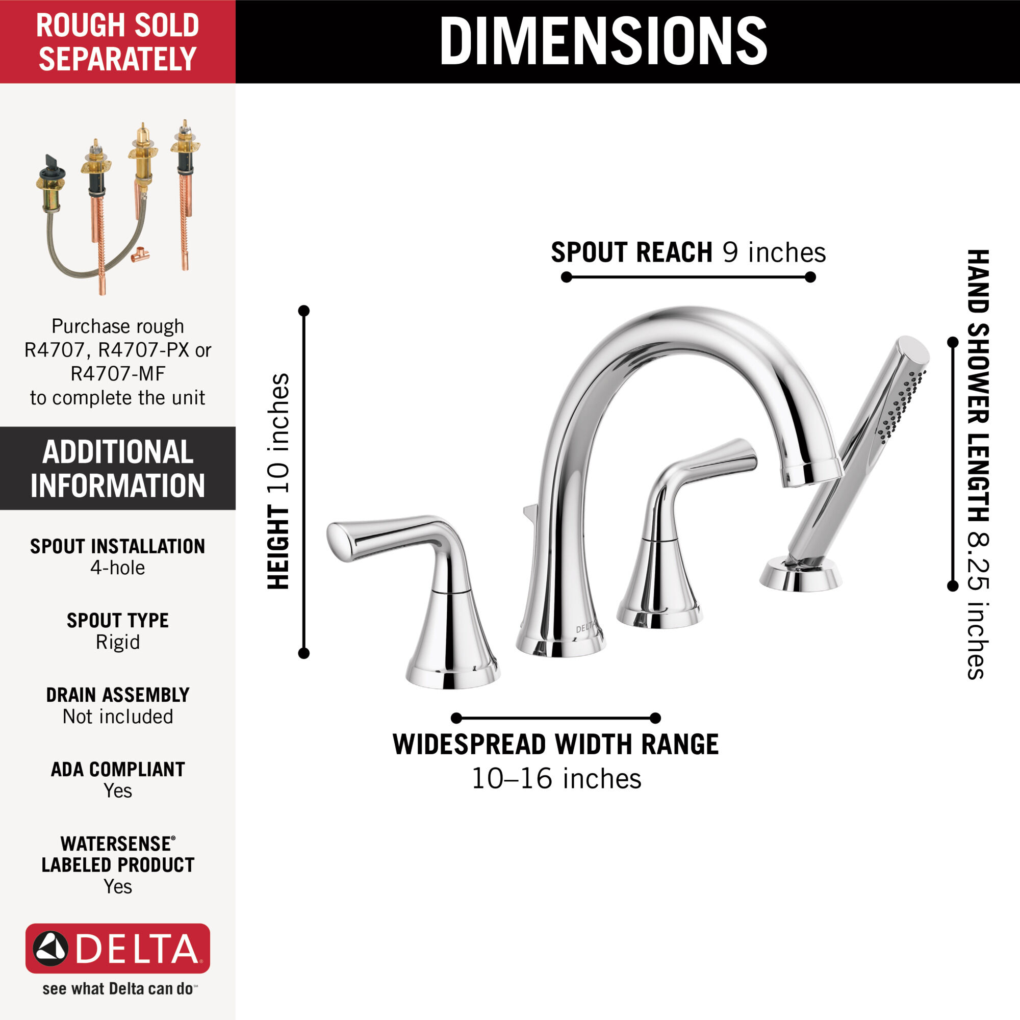 Roman Tub Trim with Hand Shower in Chrome T4733 | Delta Faucet