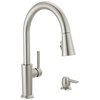 Single Handle Pull-Down Kitchen Faucet with Soap Dispenser and ShieldSpray Technology