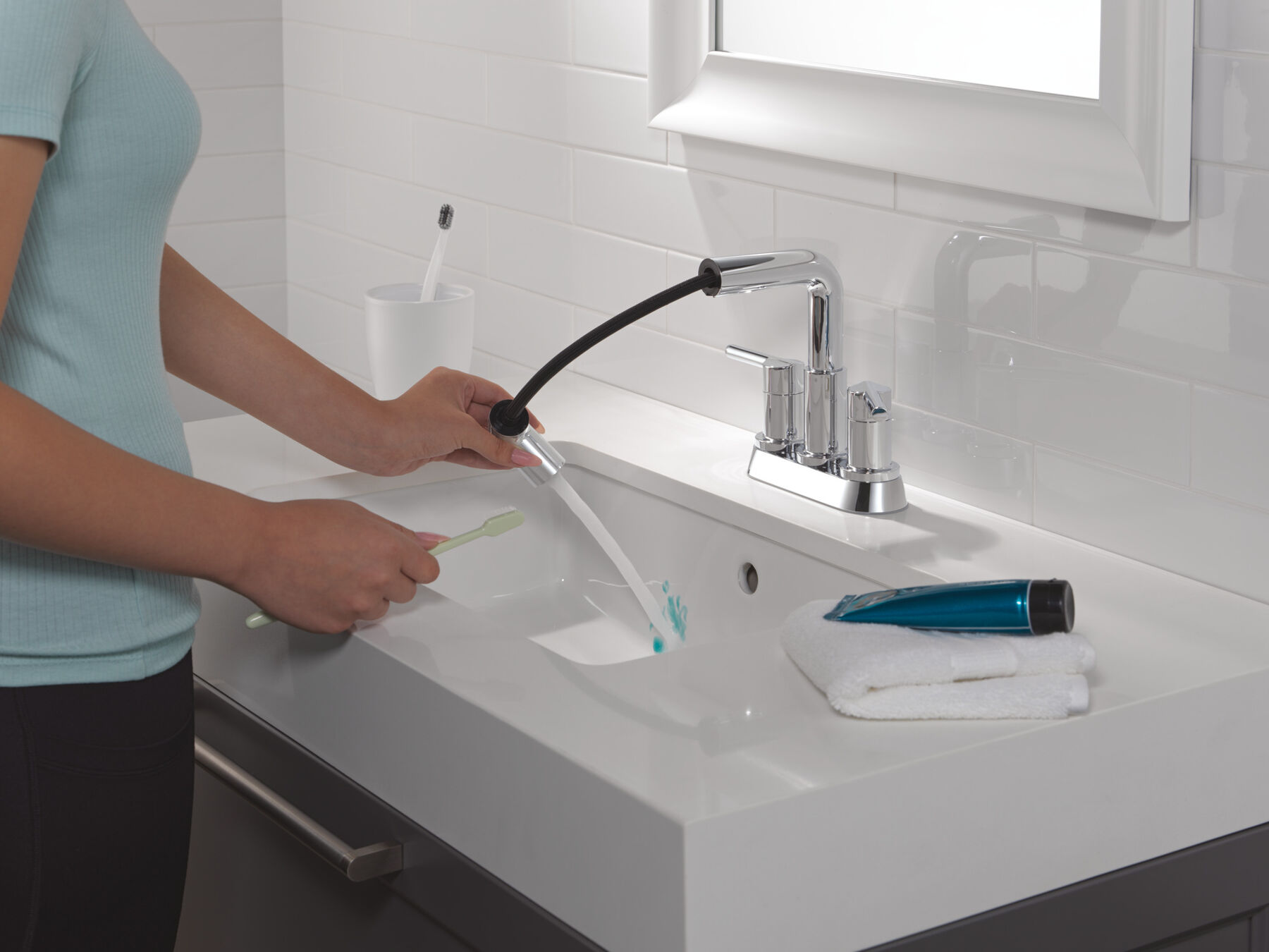 Two Handle Centerset Pull-Down Bathroom Faucet