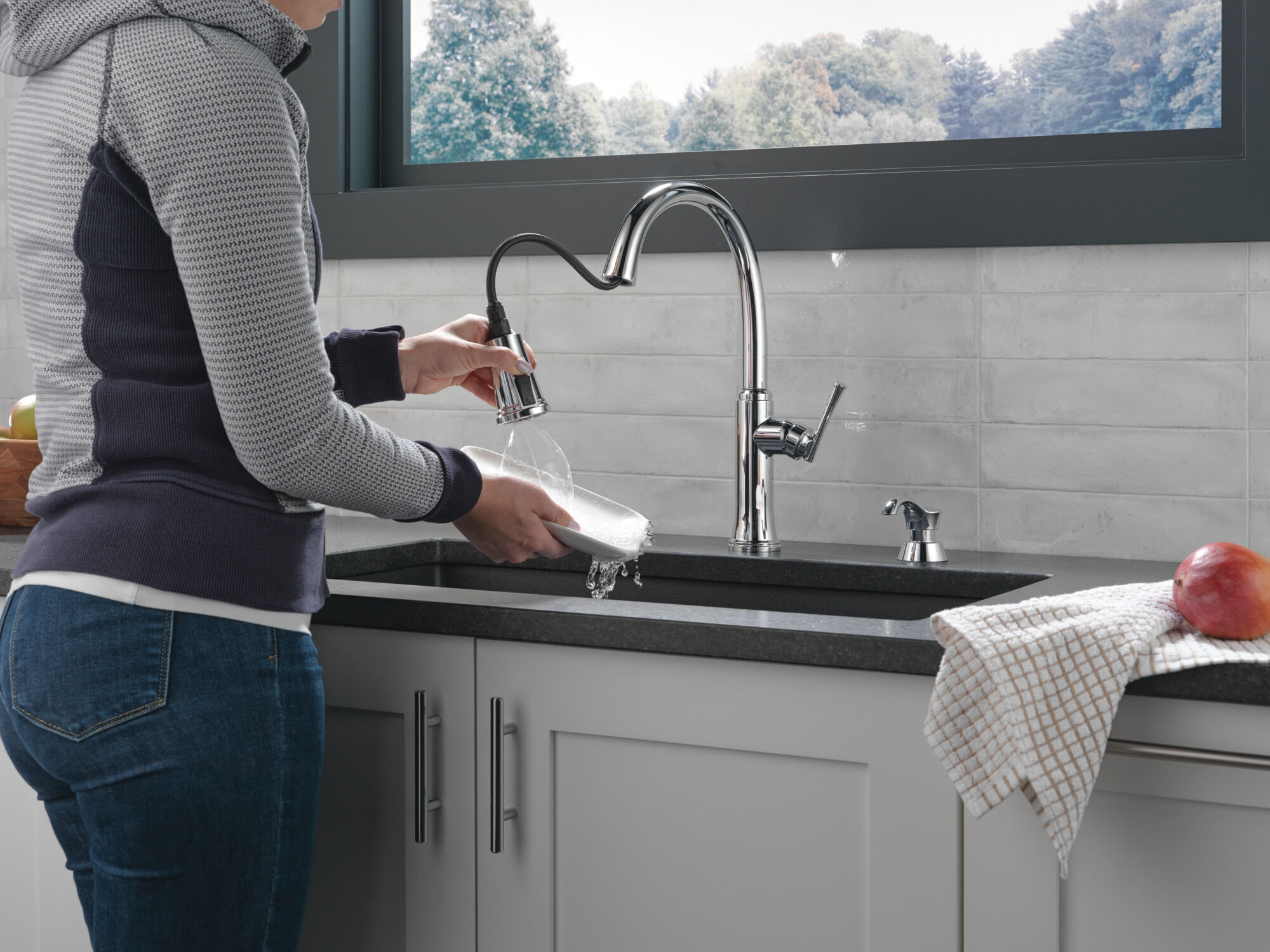 Single Handle Pull-Down Kitchen Faucet with Soap Dispenser and
