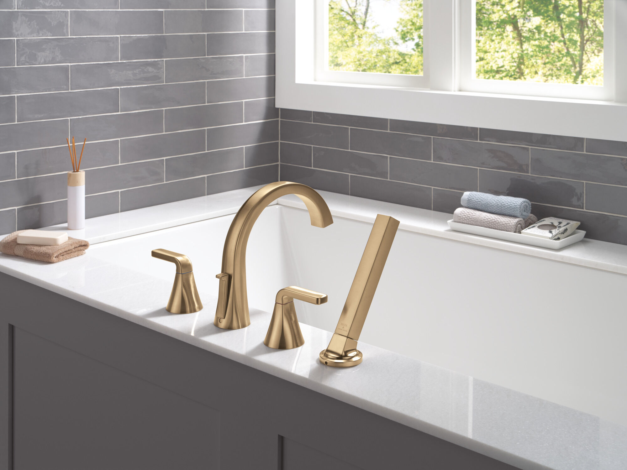 Roman Tub Trim with Hand Shower in Champagne Bronze T4762-CZ