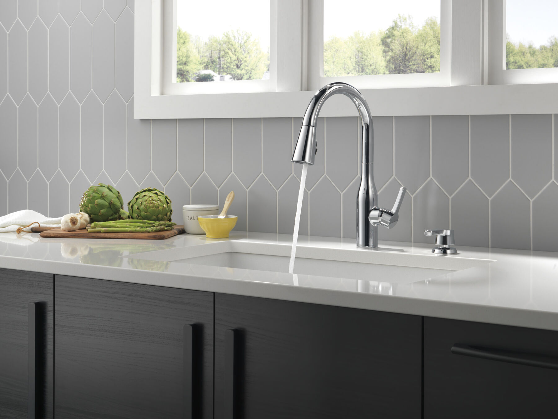 Single Handle Pull-Down Kitchen Faucet with Soap Dispenser and ShieldSpray &reg; Technology (Recertified)