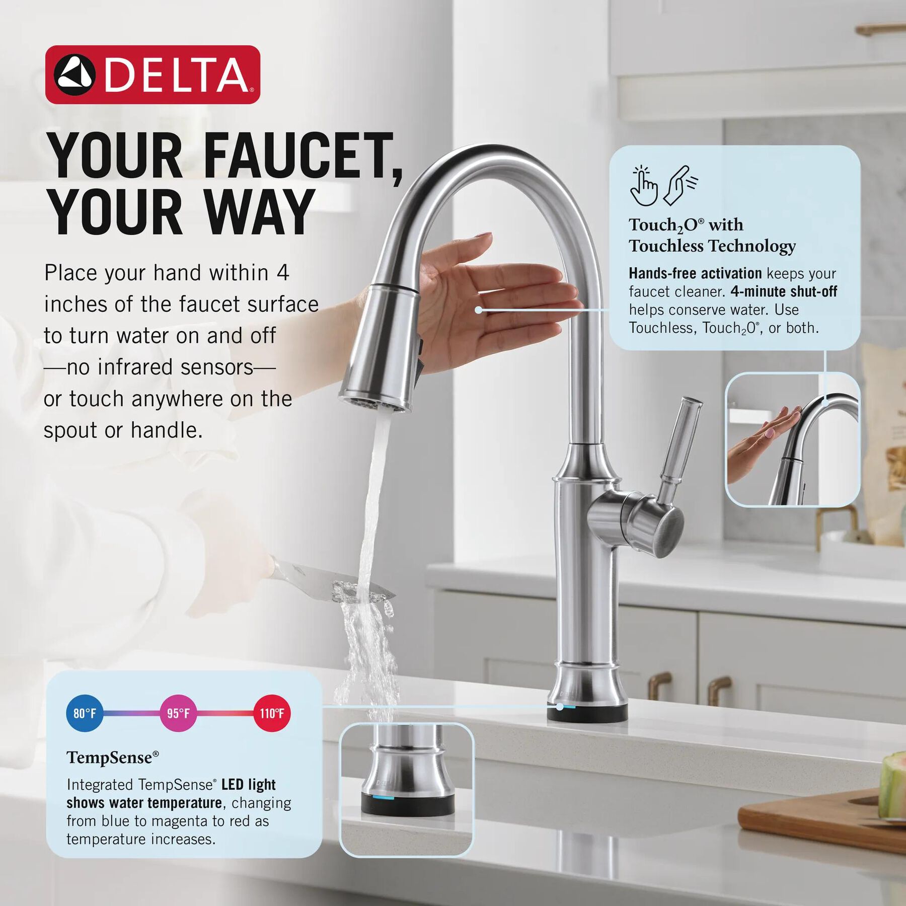 Touch<sub>2</sub>O&reg; Technology Kitchen Faucet with Touchless Technology