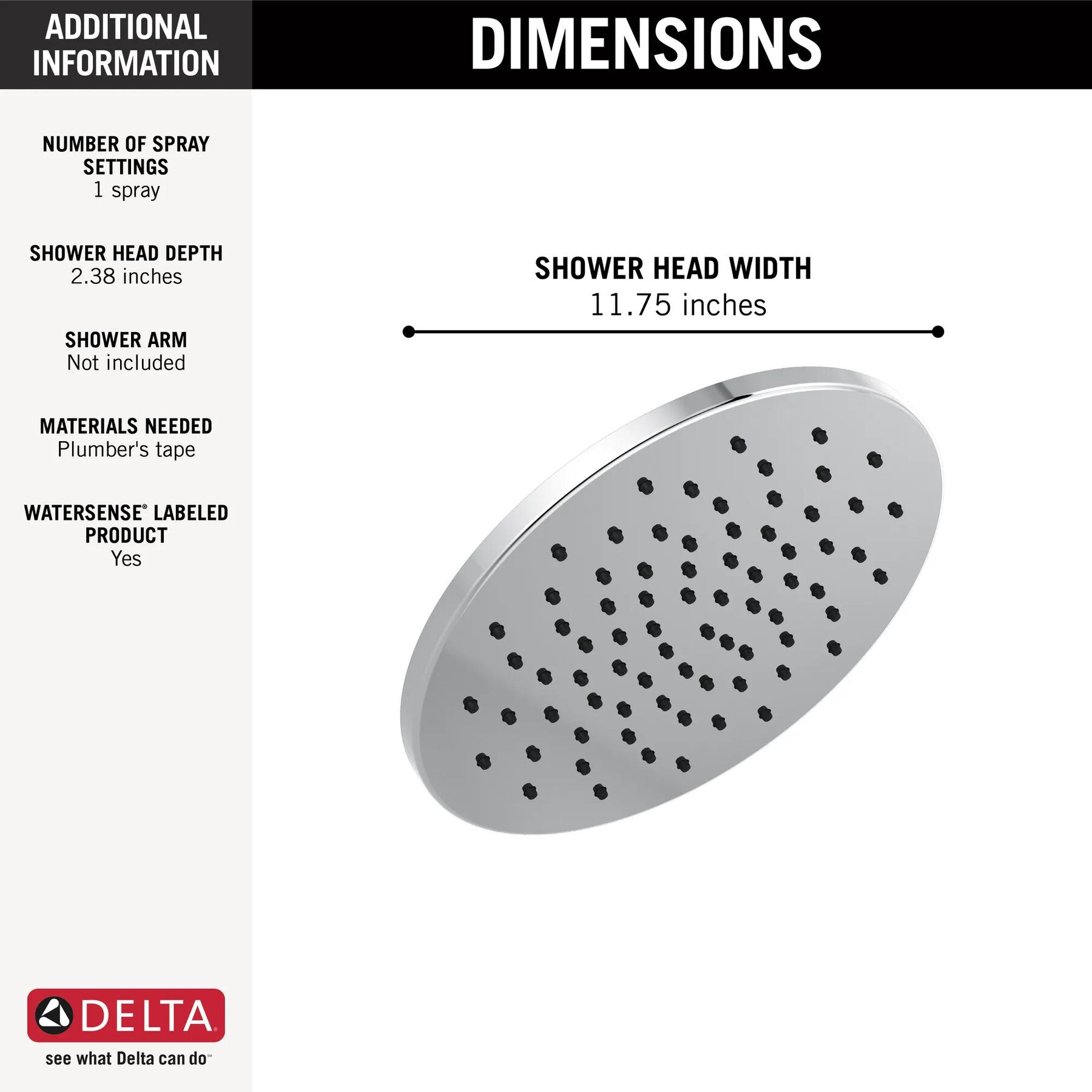 Single-Setting Metal Raincan Shower Head (Recertified)