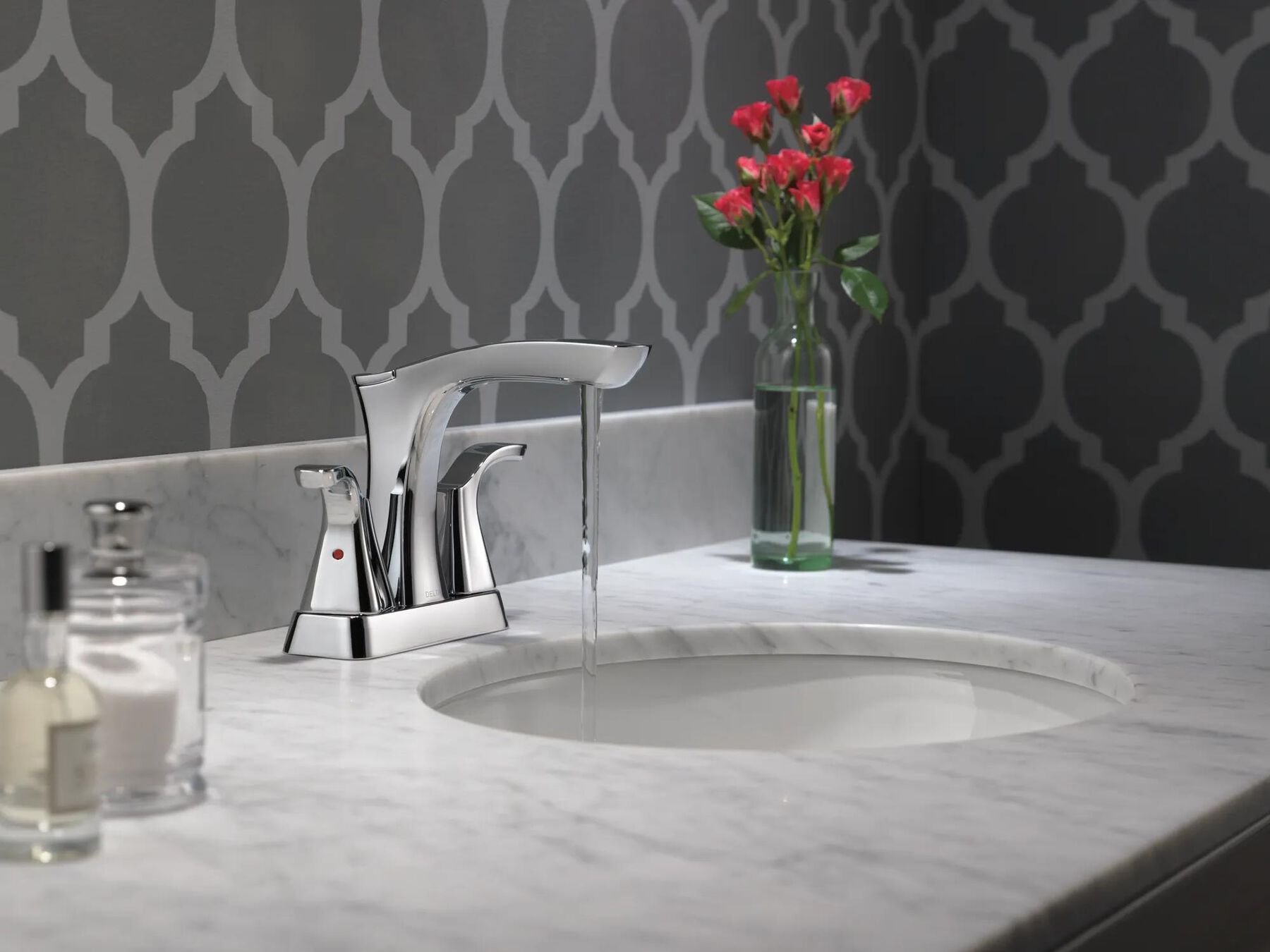 Two Handle Centerset Bathroom Faucet - Metal Pop-Up