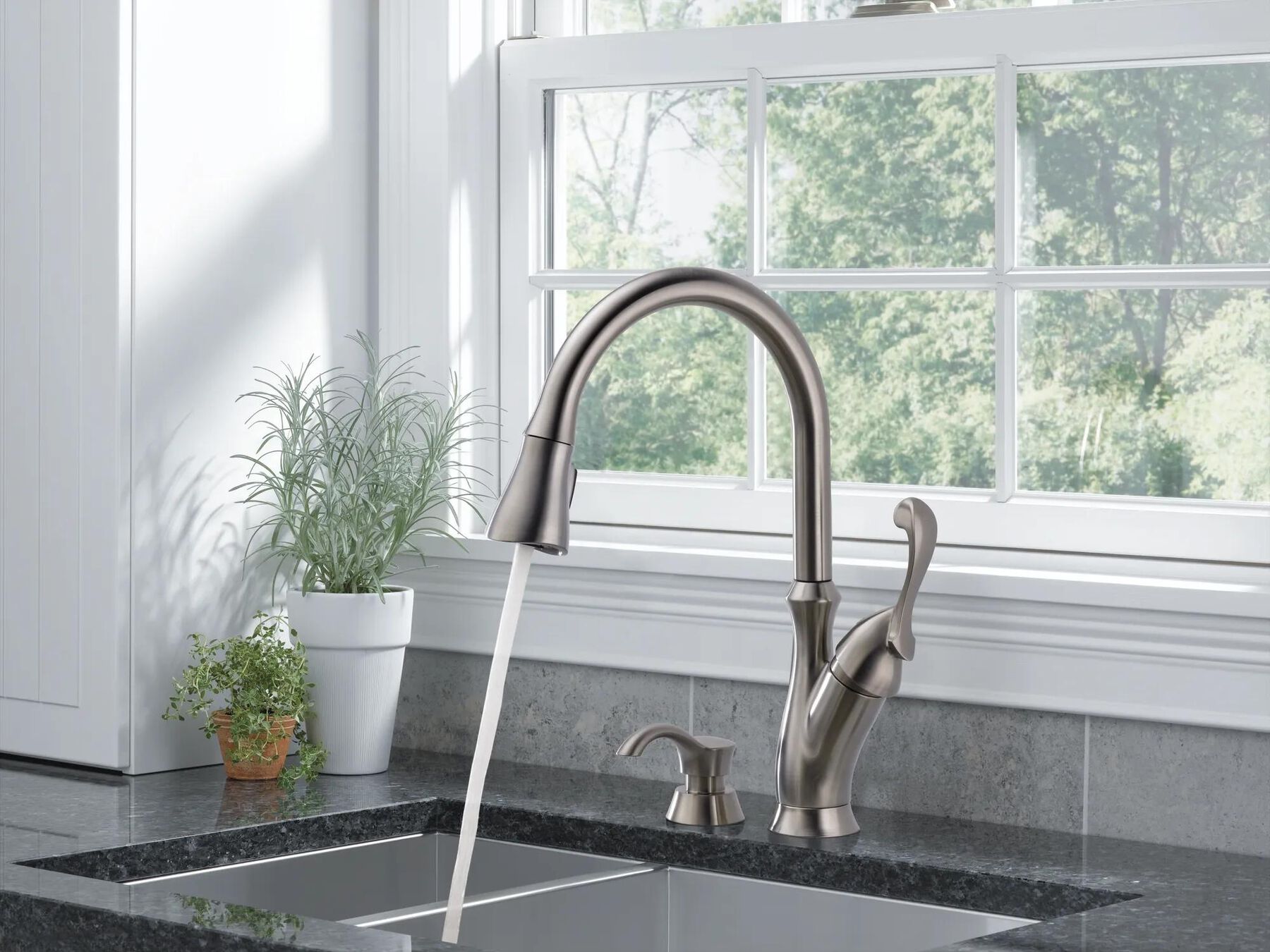 Single Handle Pull-Down Kitchen Faucet with Soap Dispenser