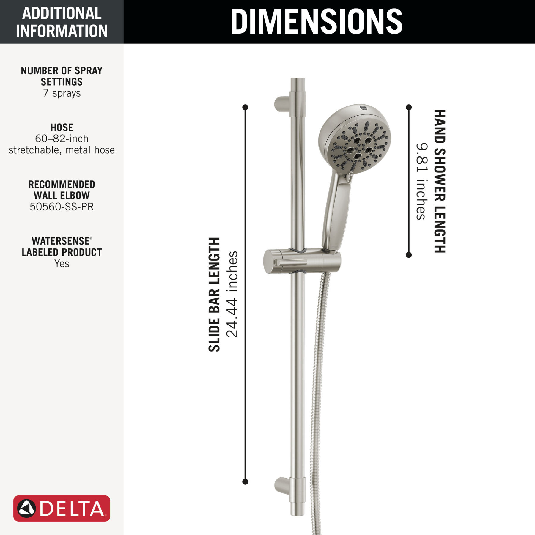 7-Setting Slide Bar Hand Shower with Cleaning Spray