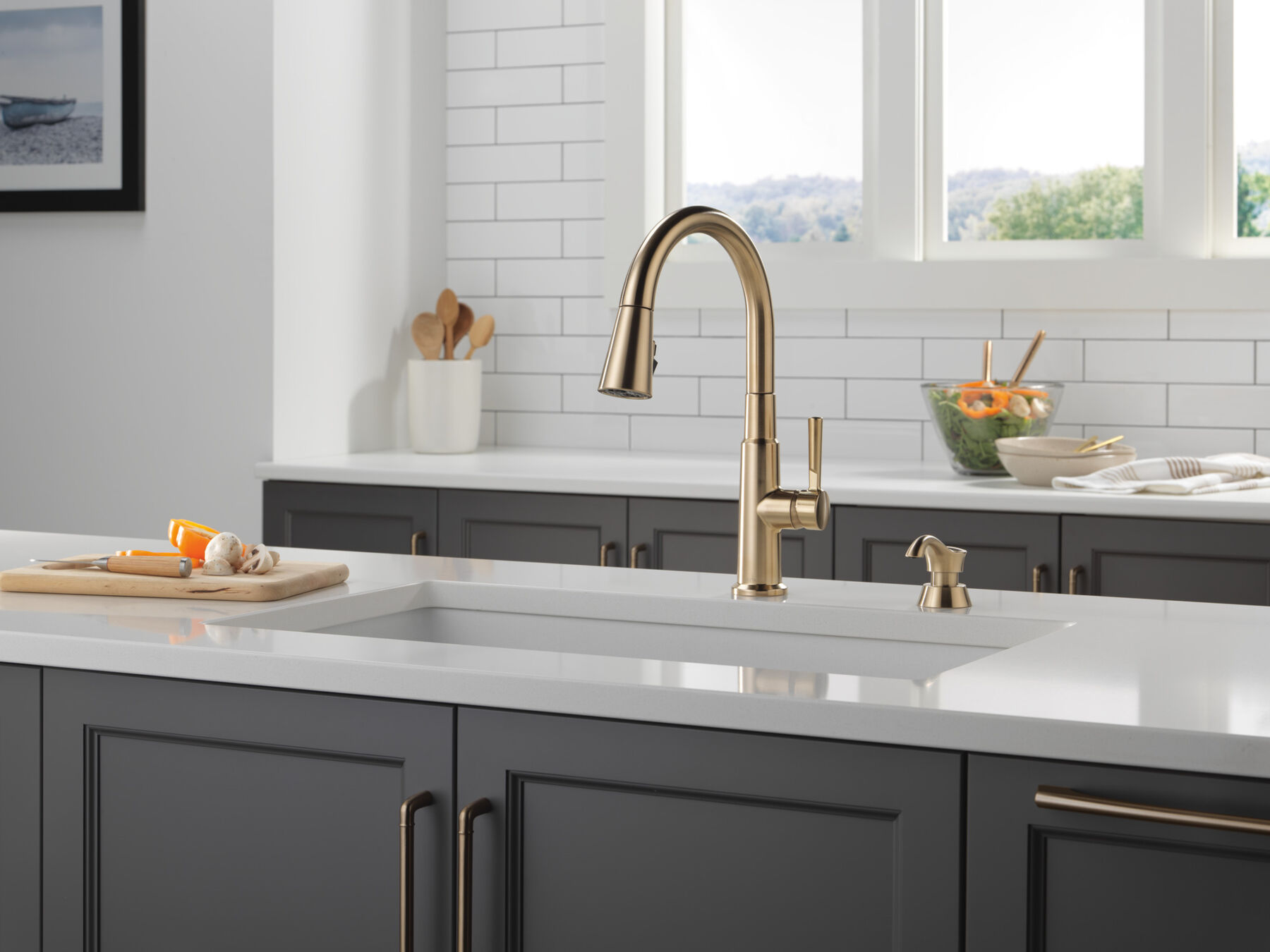 Single Handle Pull-Down Kitchen Faucet with Soap Dispenser and ShieldSpray&reg; Technology