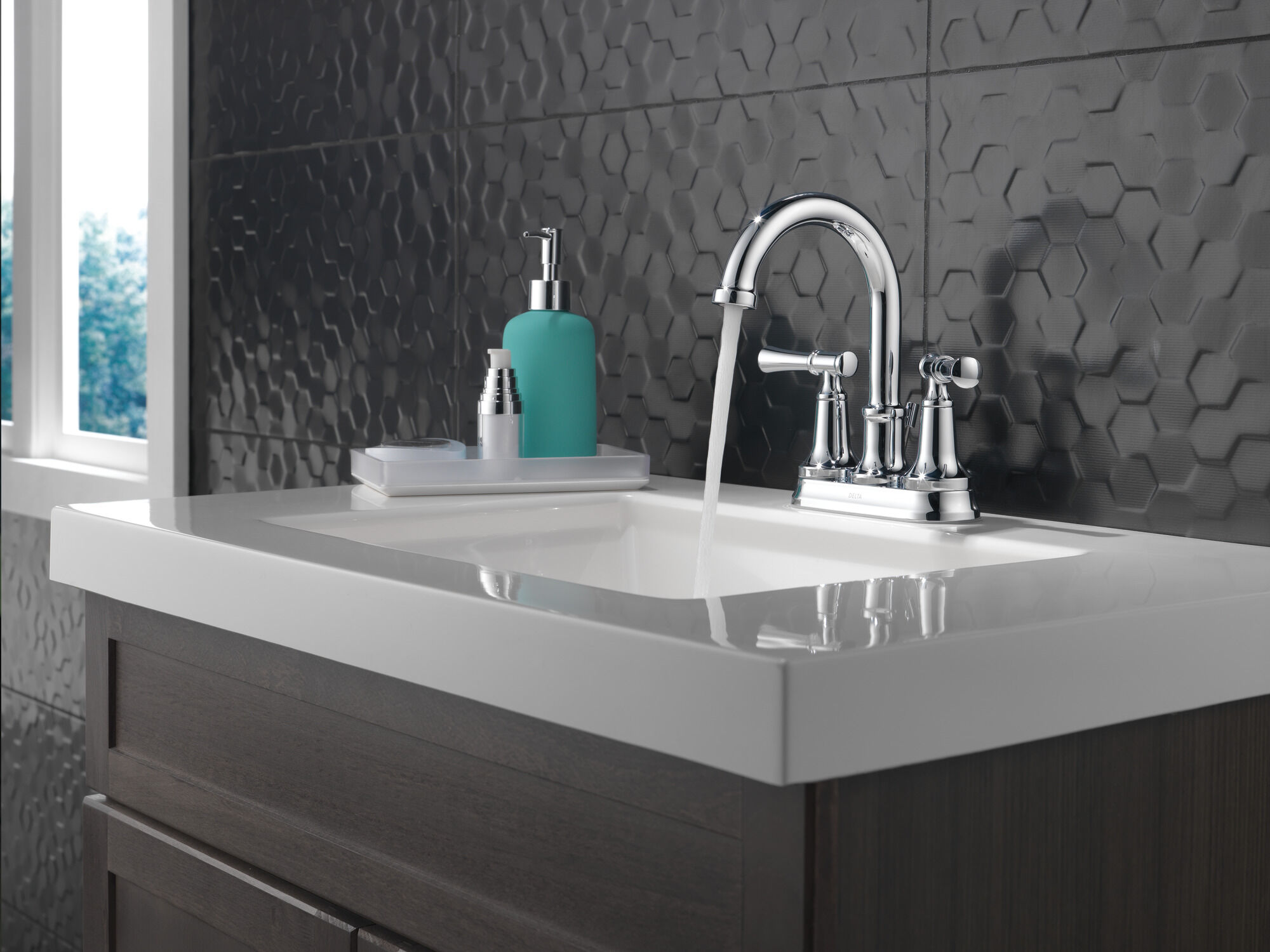 Two Handle Centerset Bathroom Faucet in Chrome 25747LF | Delta Faucet