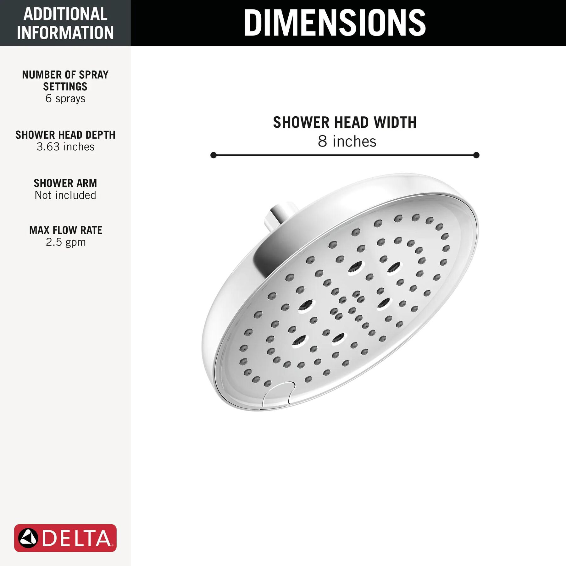 H2Okinetic&reg; 6-Setting 8-inch Raincan Shower Head