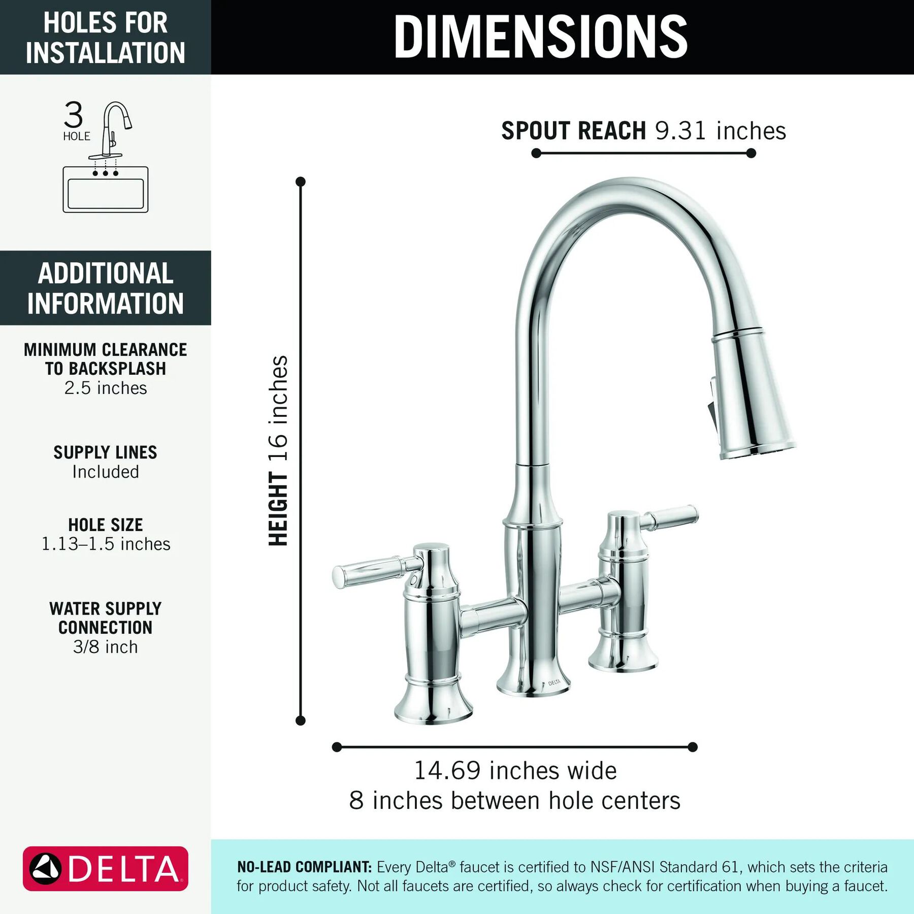Two Handle Pull-Down Bridge Kitchen Faucet (Recertified)