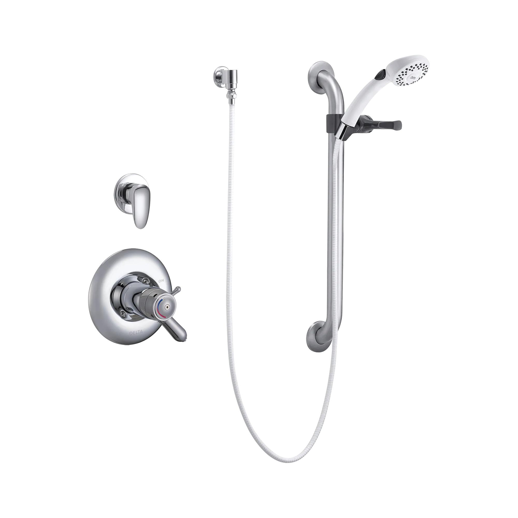Universal Dual Shower Trim Diverter Hand Shower and Grab Bar