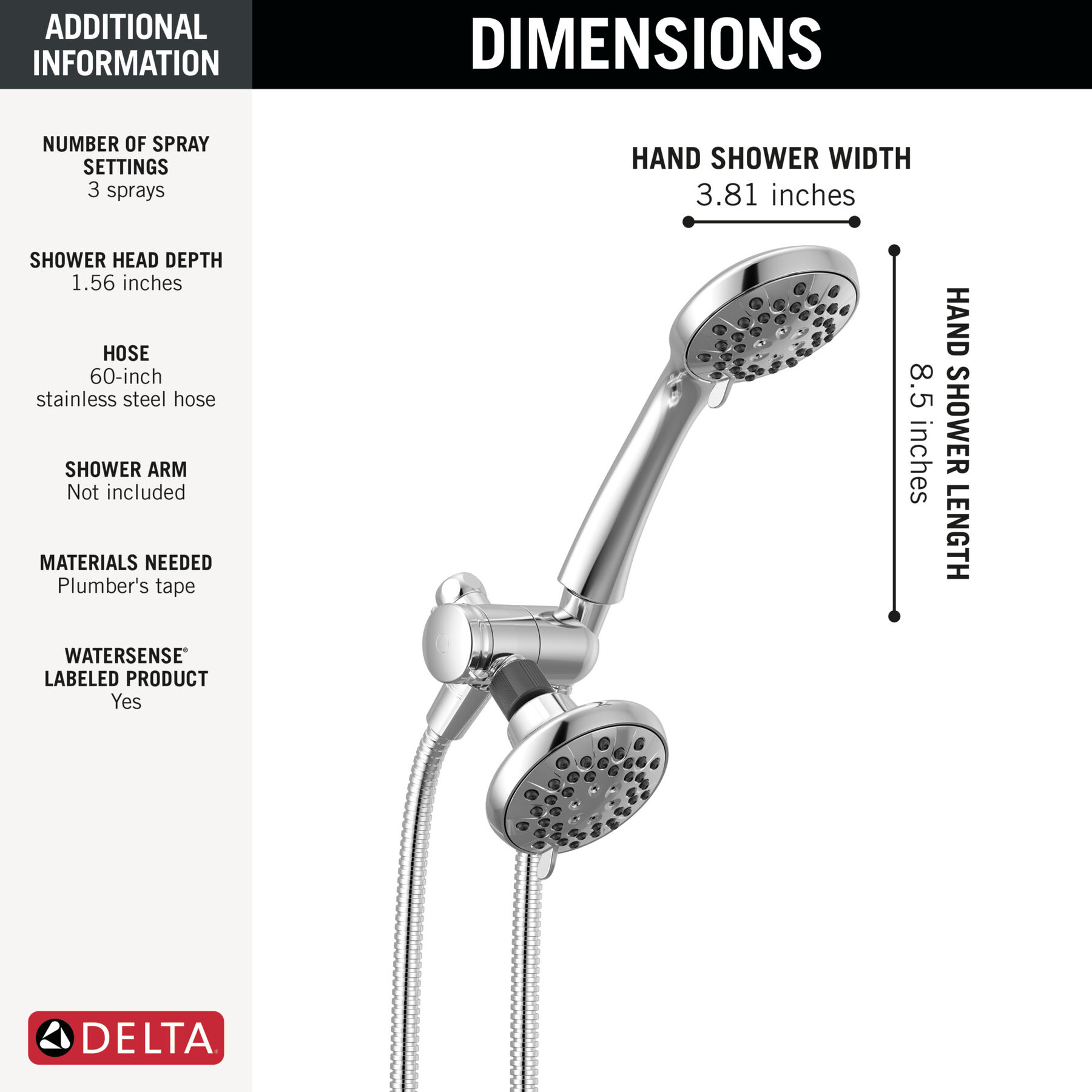 3-Setting Combination Shower in Chrome - 1.75 GPM