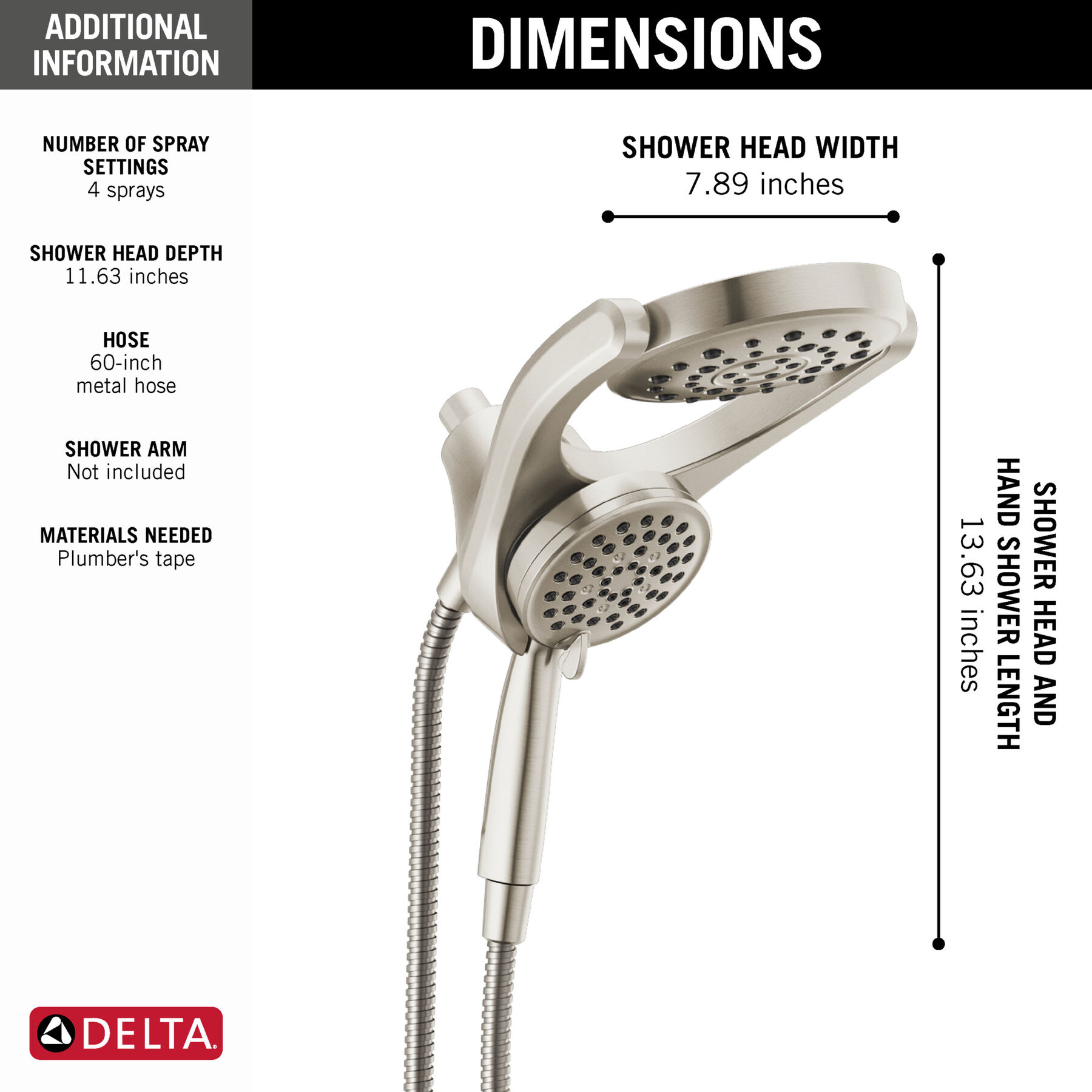 HydroRain&reg; 4-Setting Two-in-One Shower Head