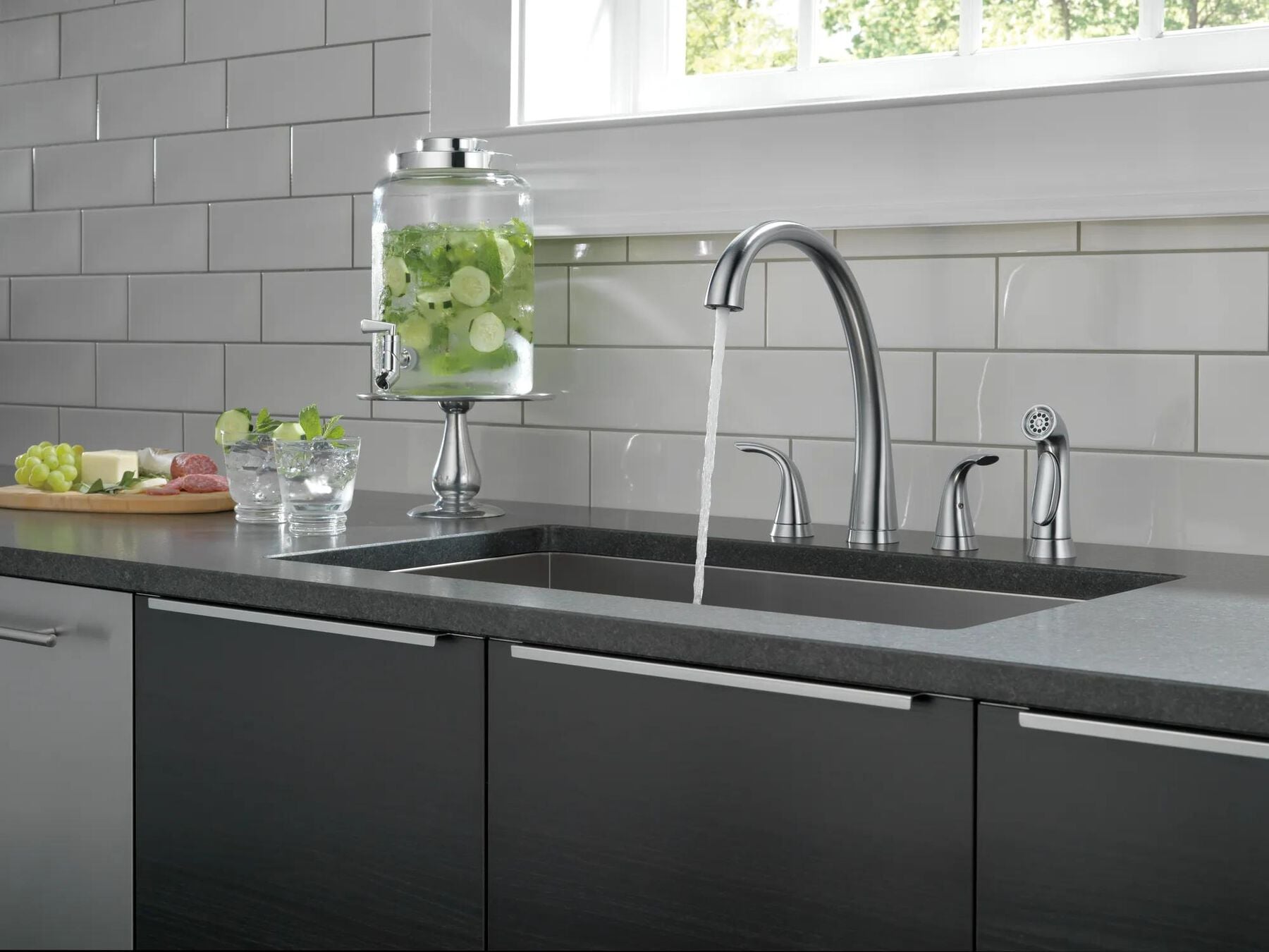 Two Handle Widespread Kitchen Faucet with Spray