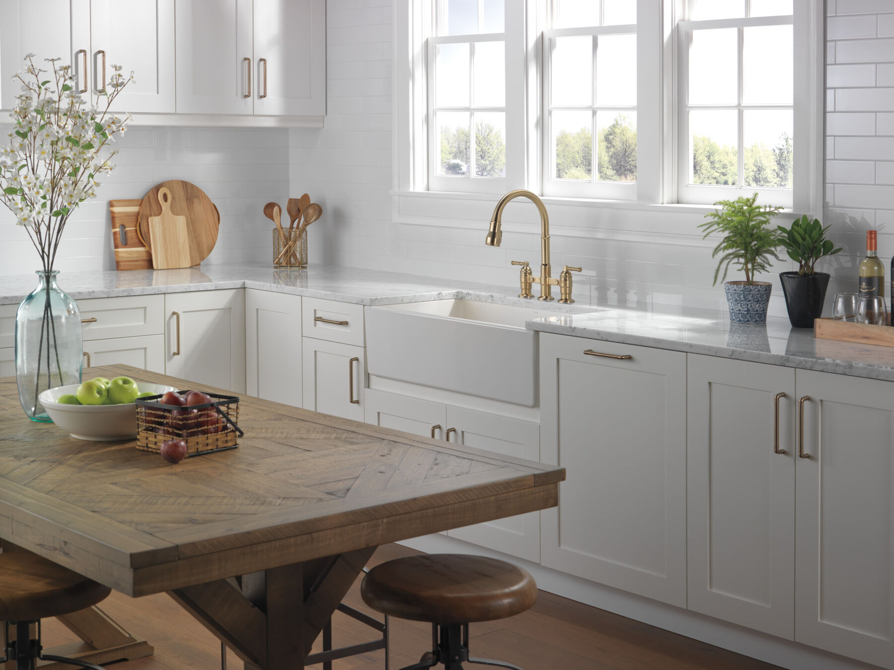 Two Handle Pull-Down Bridge Kitchen Faucet