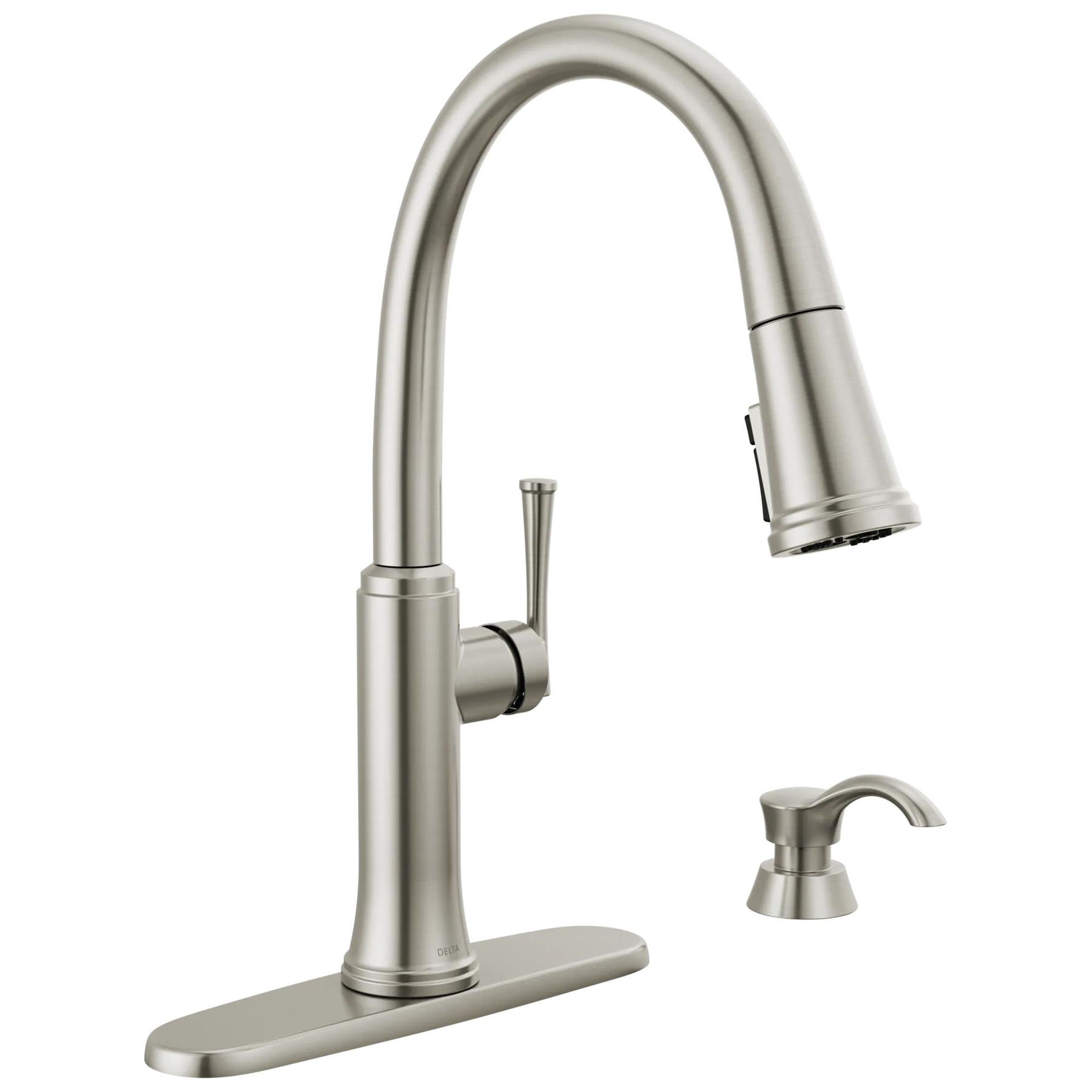 Single Handle Pull-Down Kitchen Faucet with Soap Dispenser and ShieldSpray Technology