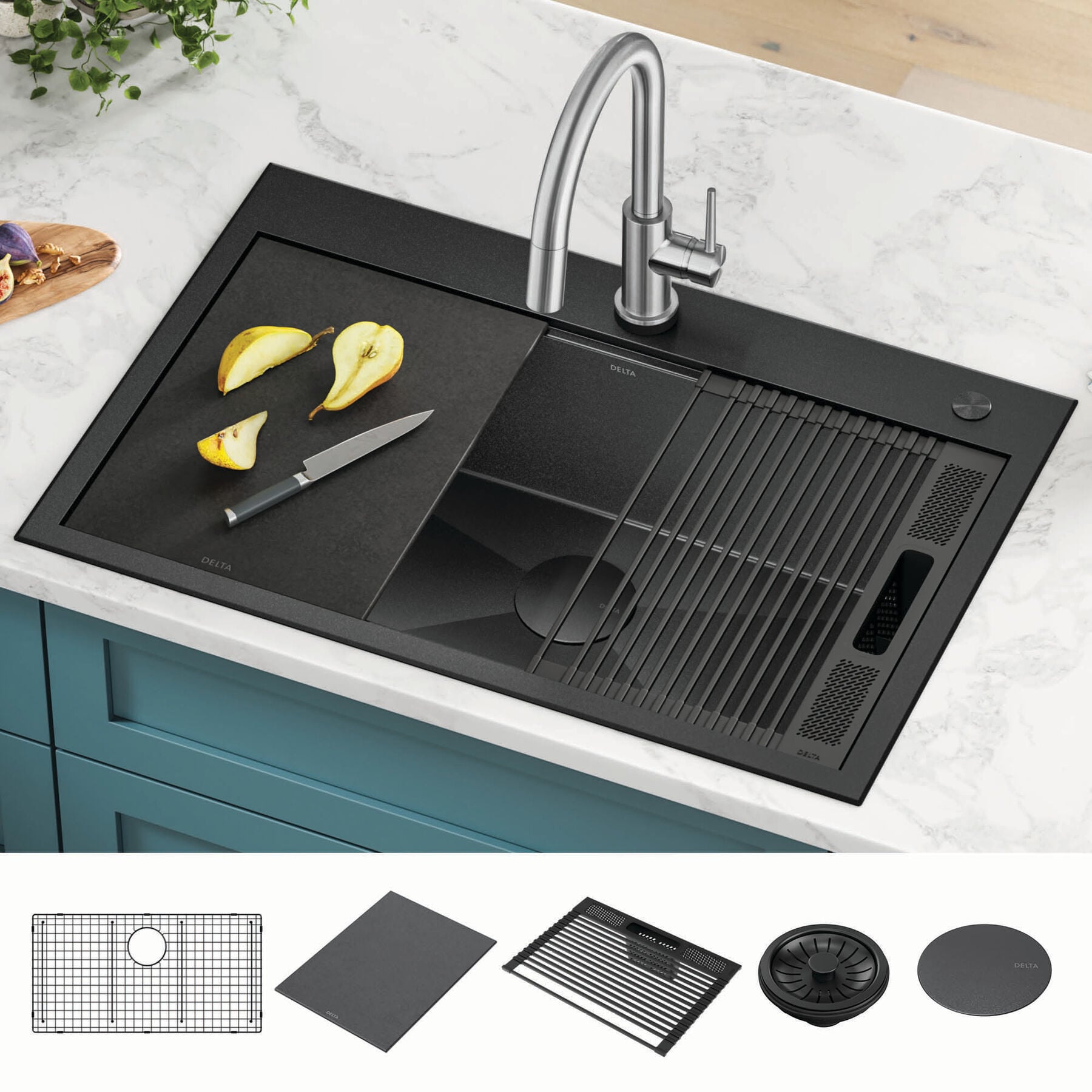 33&rdquo; Drop-In Top Mount&nbsp;16 Gauge Workstation Kitchen Sink Single Bowl&nbsp;with WorkFlow&trade; Ledge and Accessories