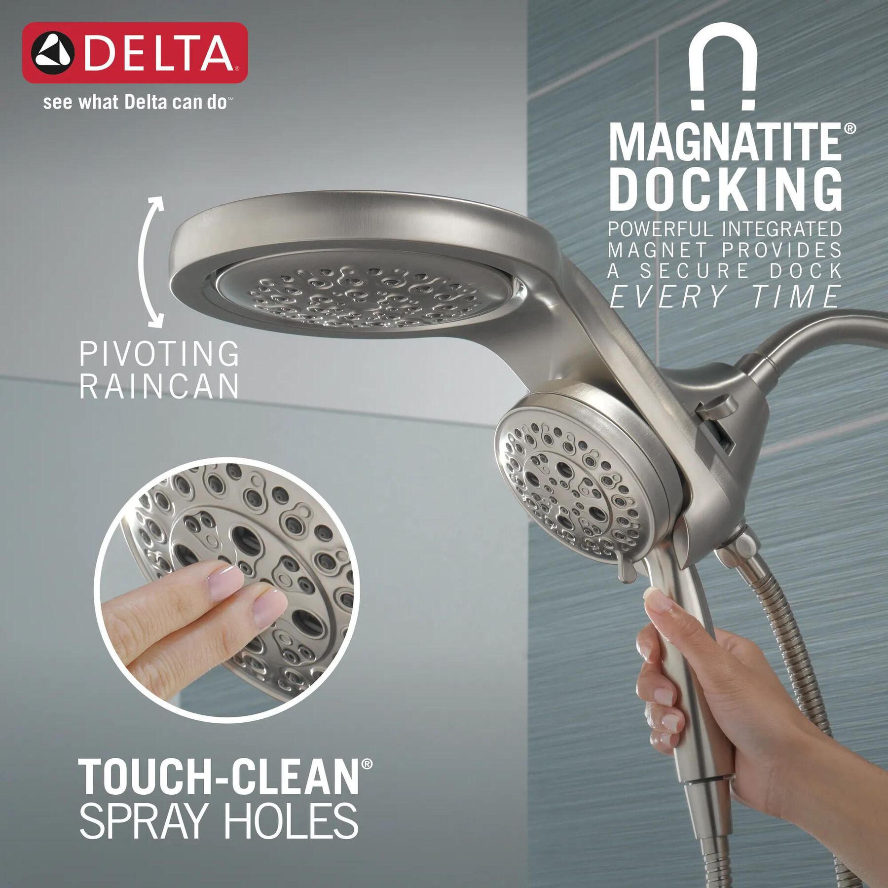 HydroRain&reg; H<sub>2</sub>Okinetic&reg; 5-Setting Two-in-One Shower Head