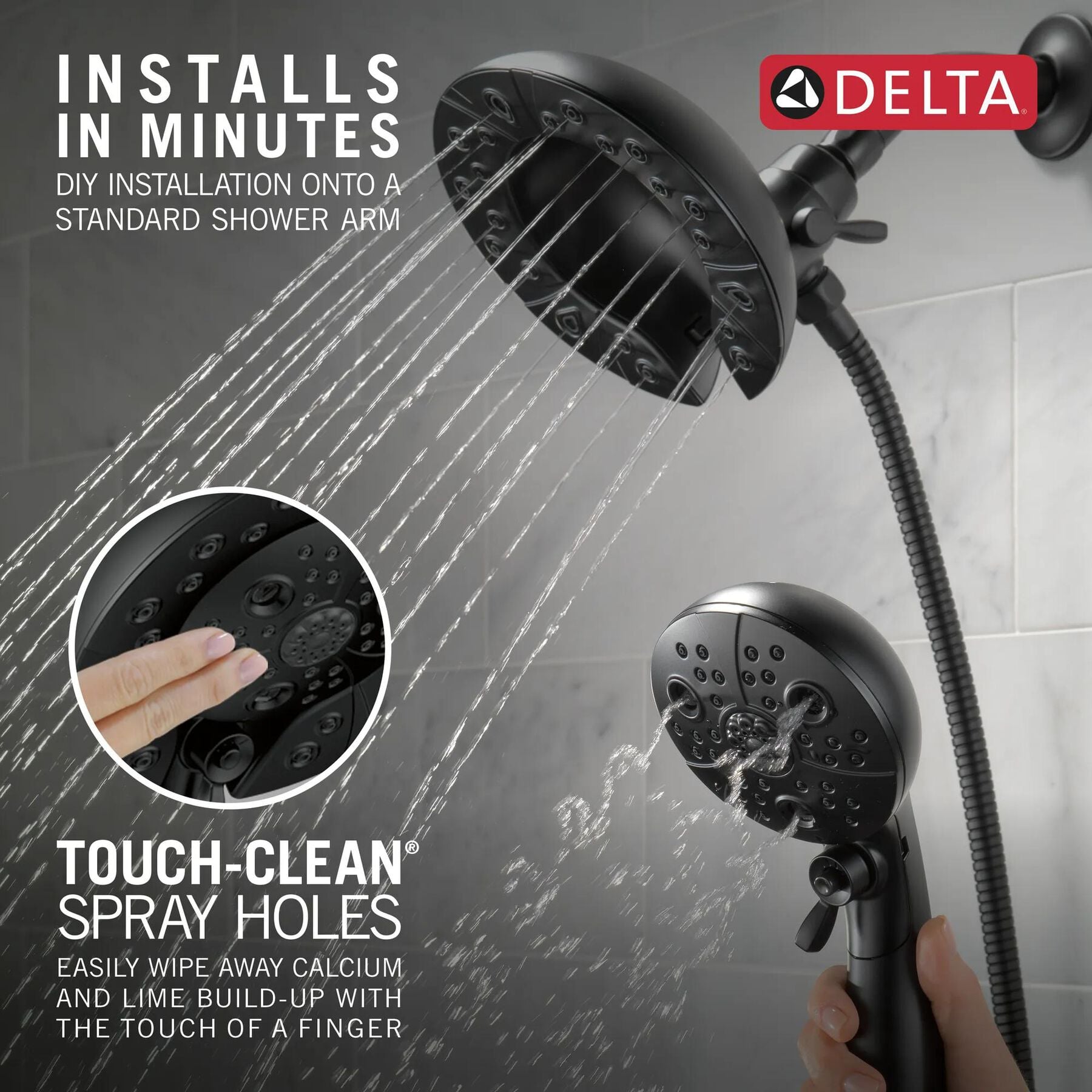 H<sub>2</sub>Okinetic&reg; In2ition&reg; 5-Setting Two-in-One Shower