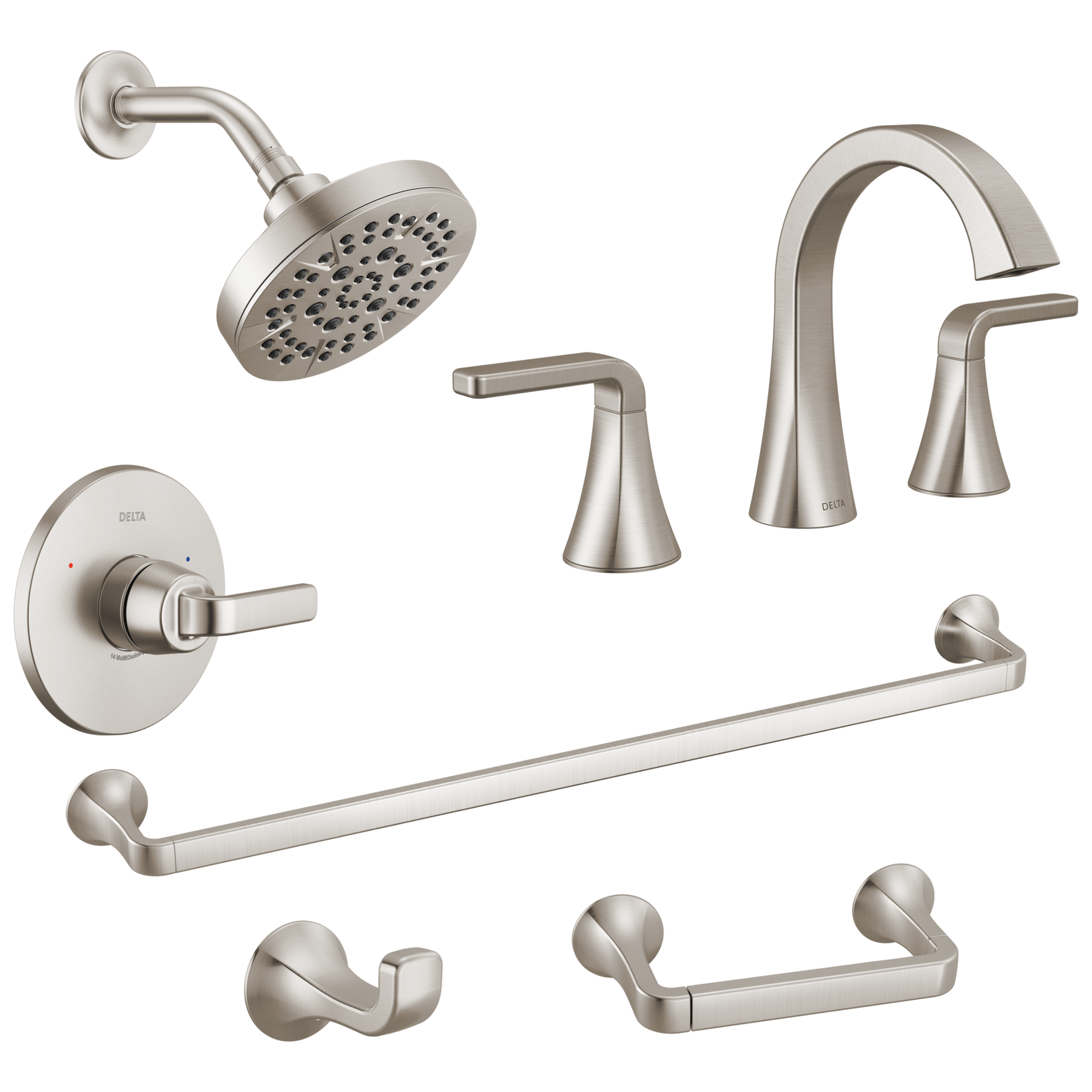 Widespread Lavatory Faucet with 14 Series Shower Trim and Bathroom Accessories Bundle