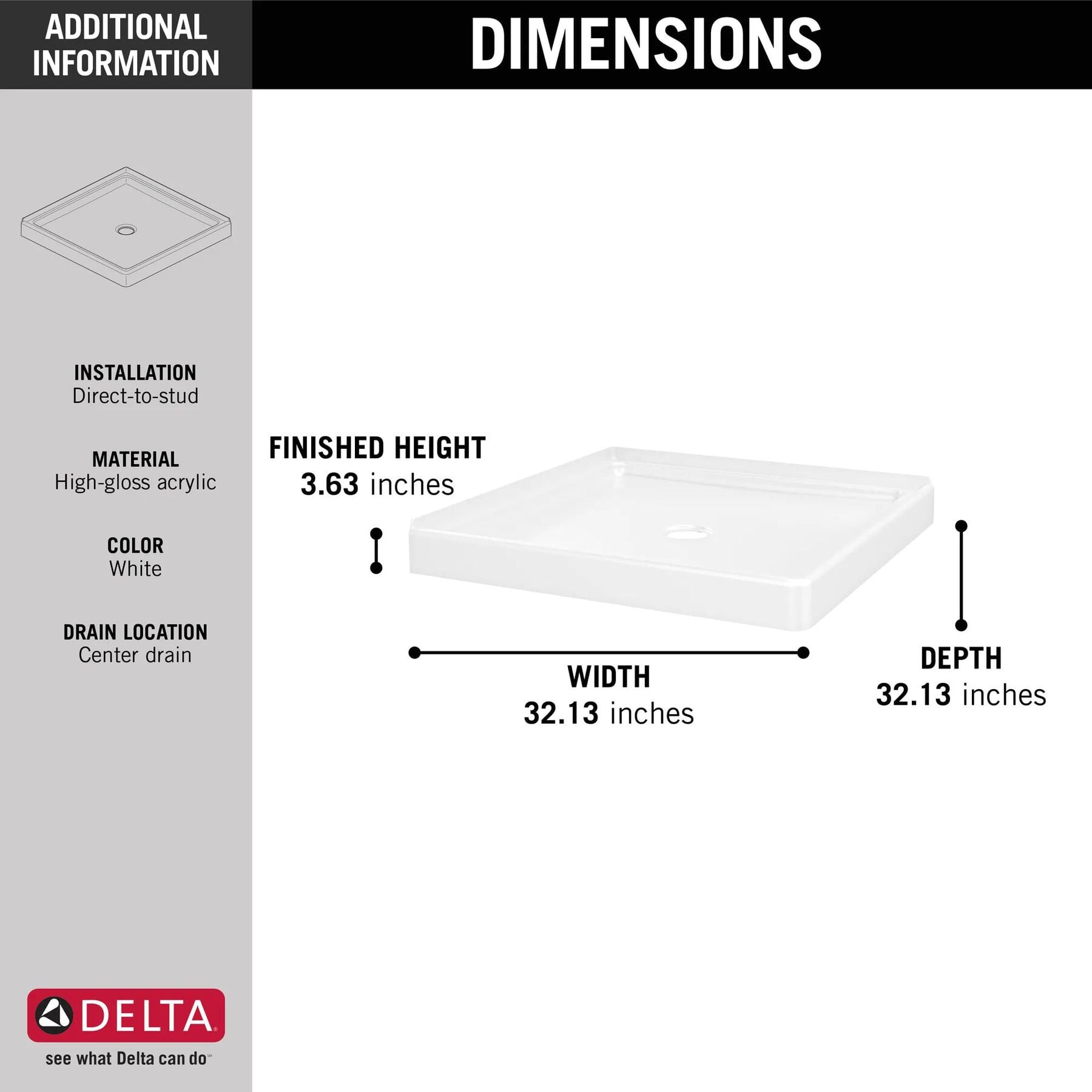 32&rdquo; x 32&rdquo; Corner Shower Base