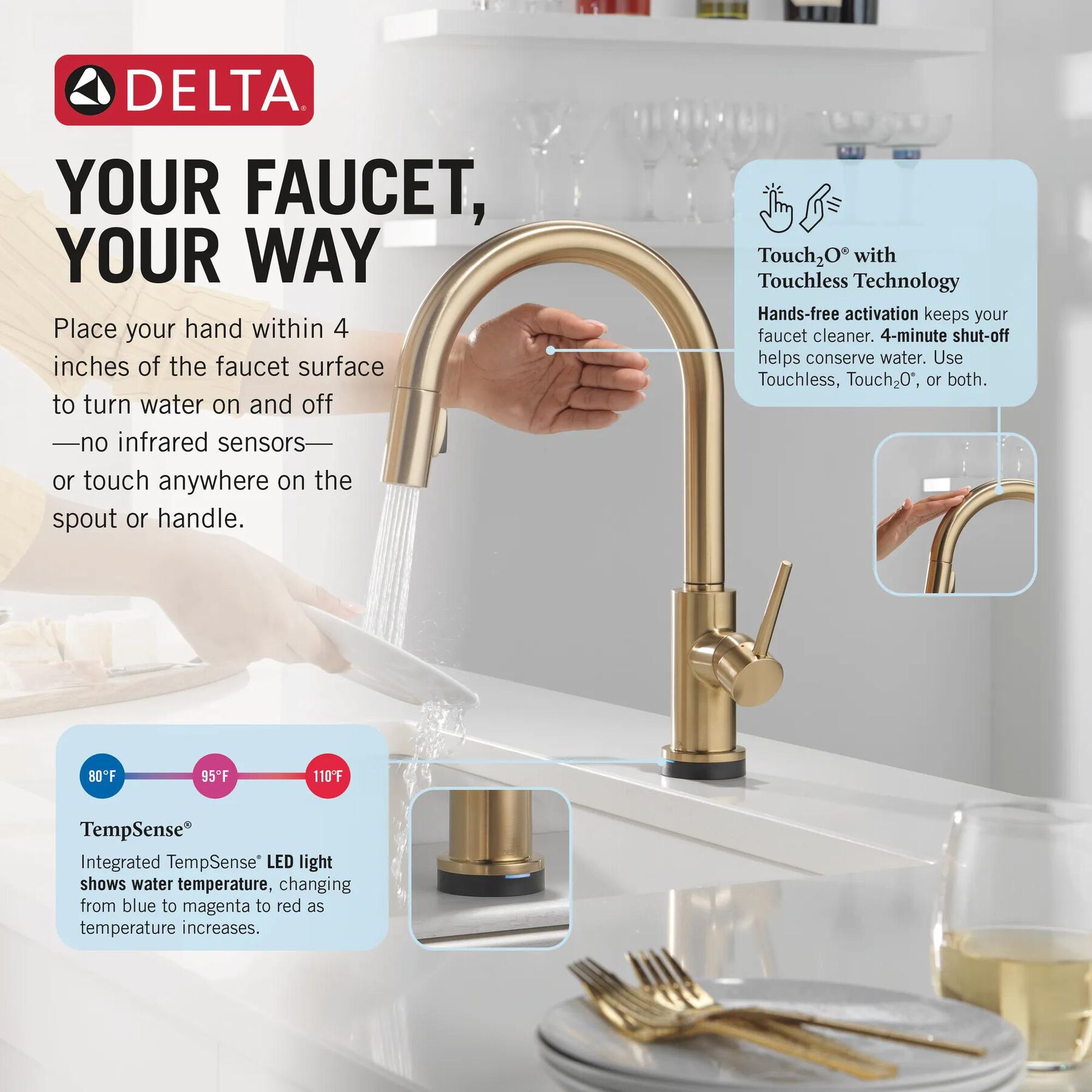 Touch<sub>2</sub>O&reg; Technology Kitchen Faucet with Touchless Technology