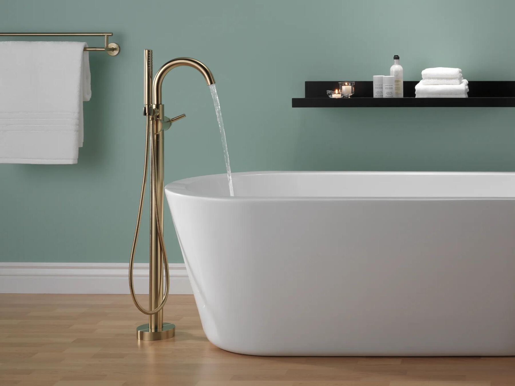 Single Handle Floor Mount Tub Filler Trim with Hand Shower