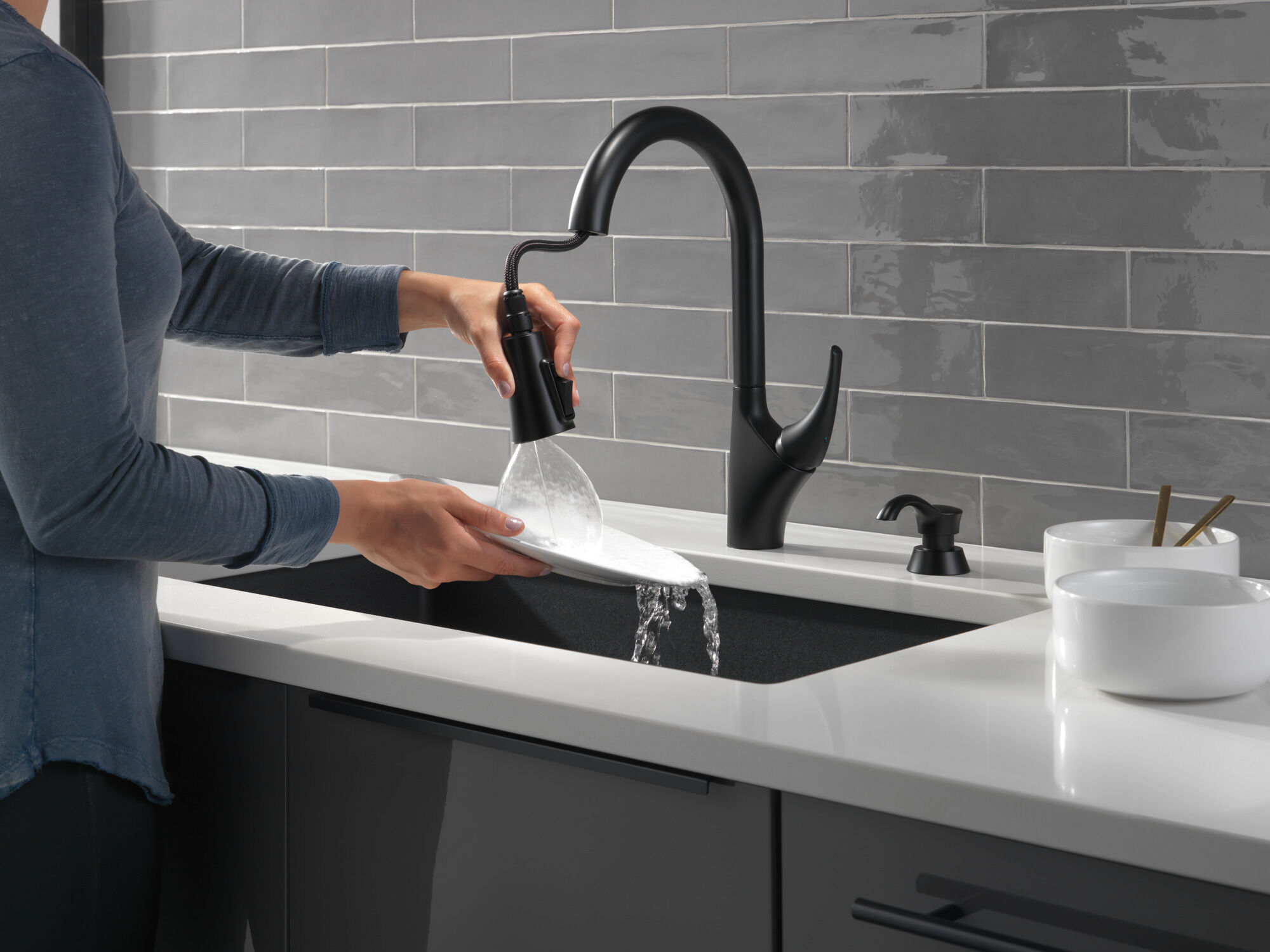 Single Handle Pull-Down Kitchen Faucet with Soap Dispenser and
