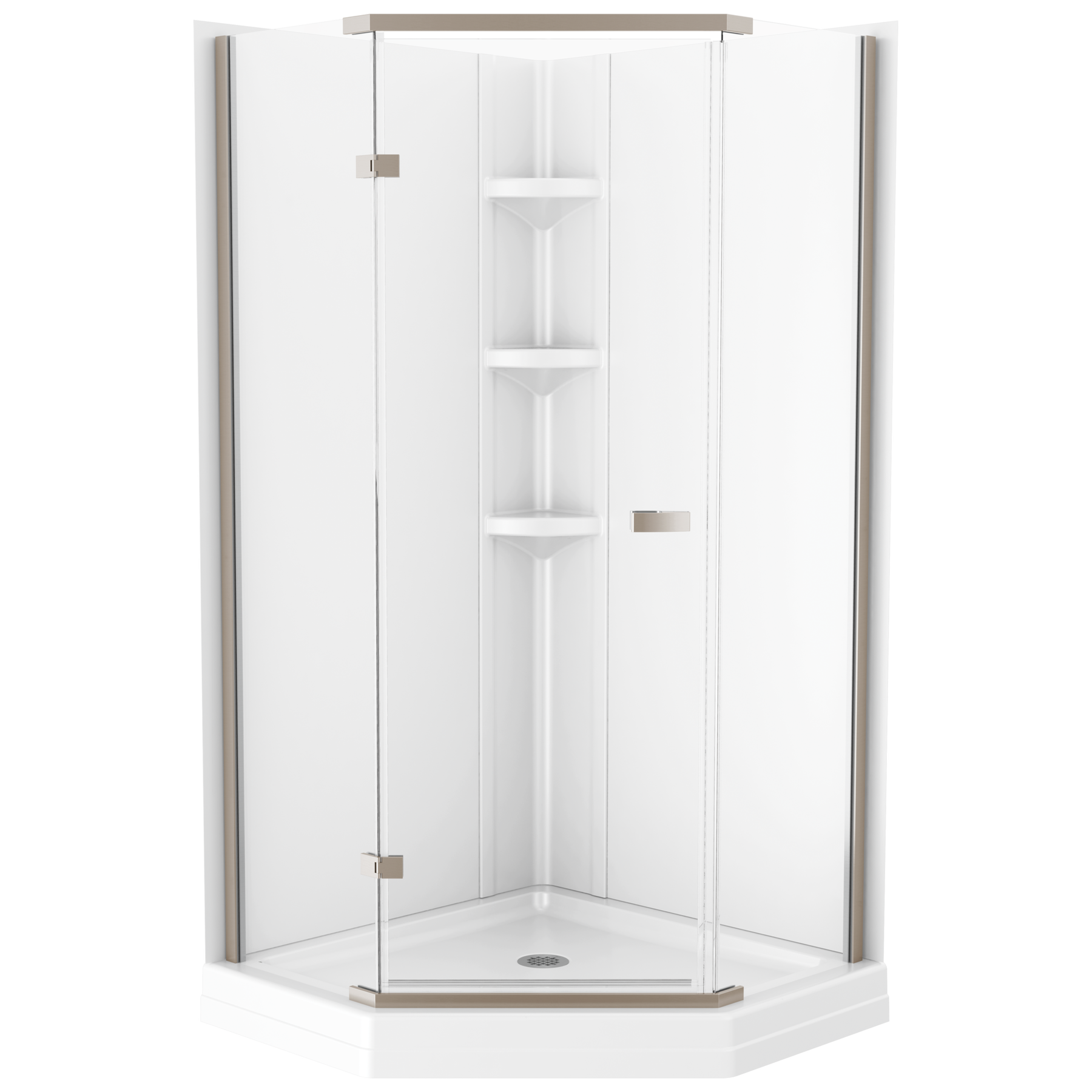38x38 Corner Shower Bundle with Door - Frameless Neo with Glue Up Wall Set
