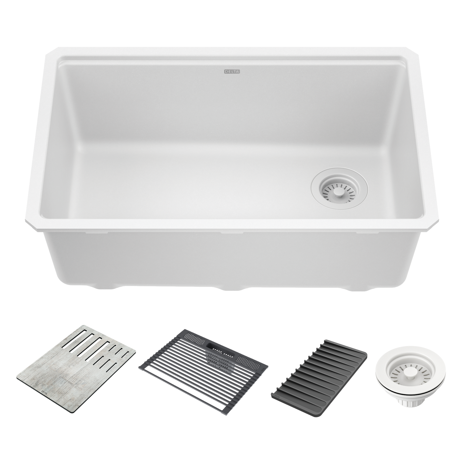 30&rdquo; Granite Composite Workstation Kitchen Sink Undermount Single Bowl with WorkFlow&trade; Ledge and Accessories in White