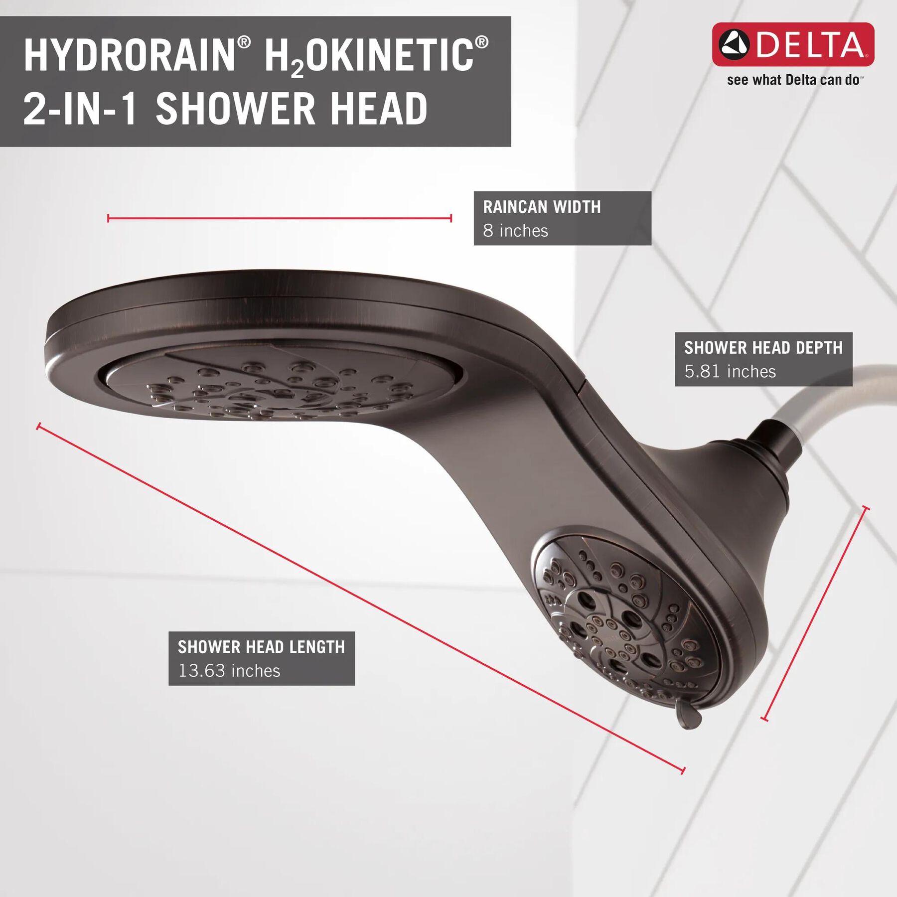 HydroRain&reg; H<sub>2</sub>Okinetic&reg; In2ition&reg; 5-Setting Two-in-One Shower