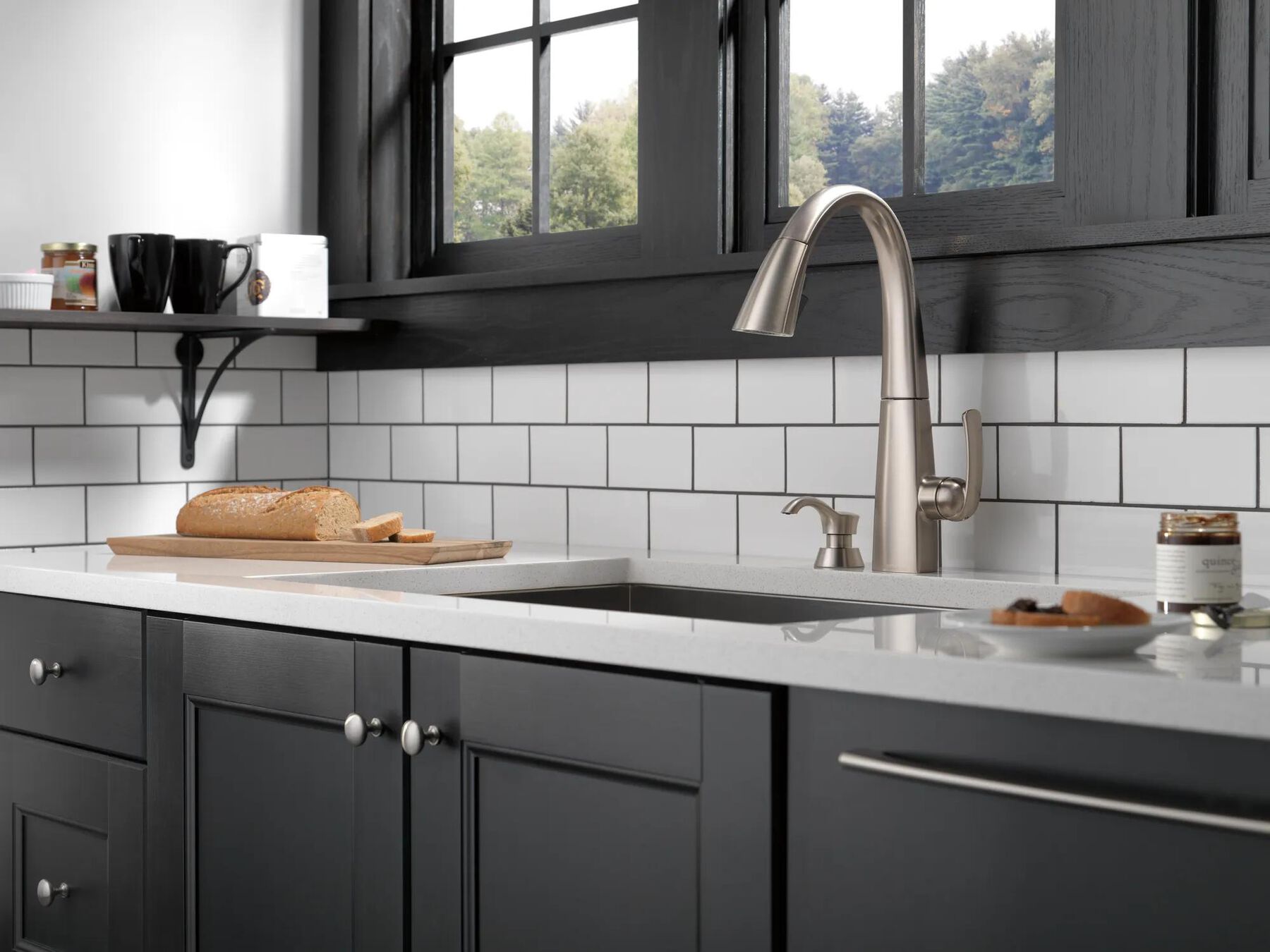 Single Handle Pull-Down Kitchen Faucet with Soap Dispenser and ShieldSpray&reg; Technology