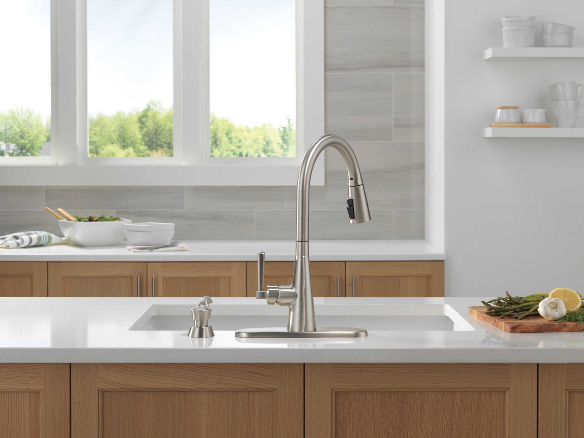 Single Handle Pull-Down Kitchen Faucet with Soap Dispenser and