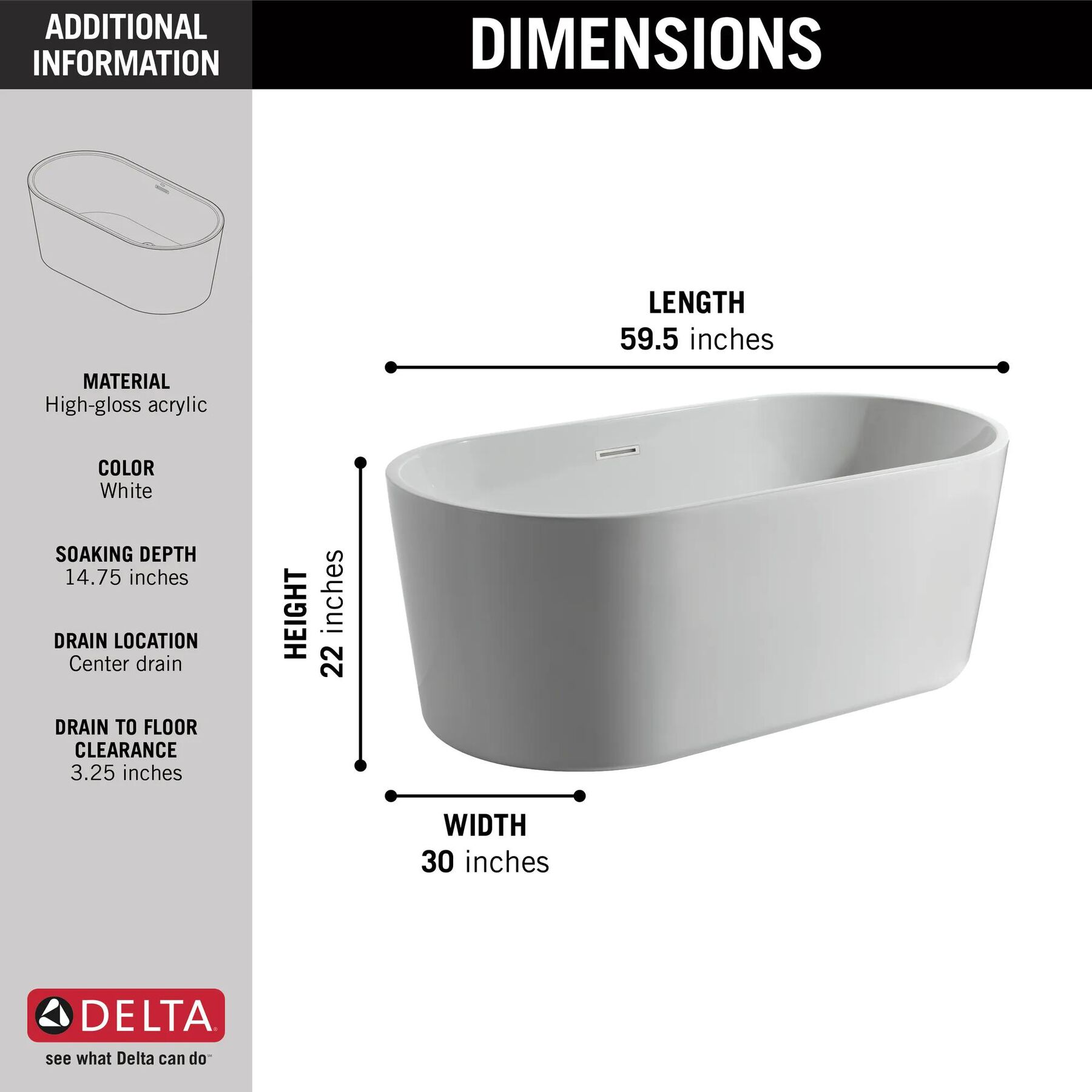 60 in. x 30 in. Freestanding Tub with Center Drain