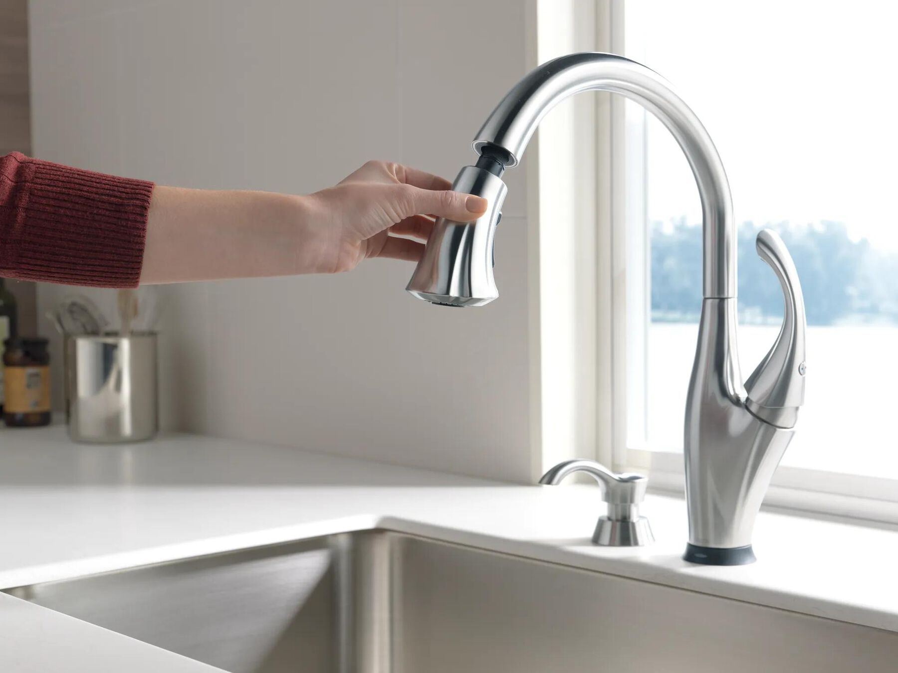 Single Handle Pull-Down Kitchen Faucet with Touch<sub>2</sub>O&reg; Technology and Soap Dispenser