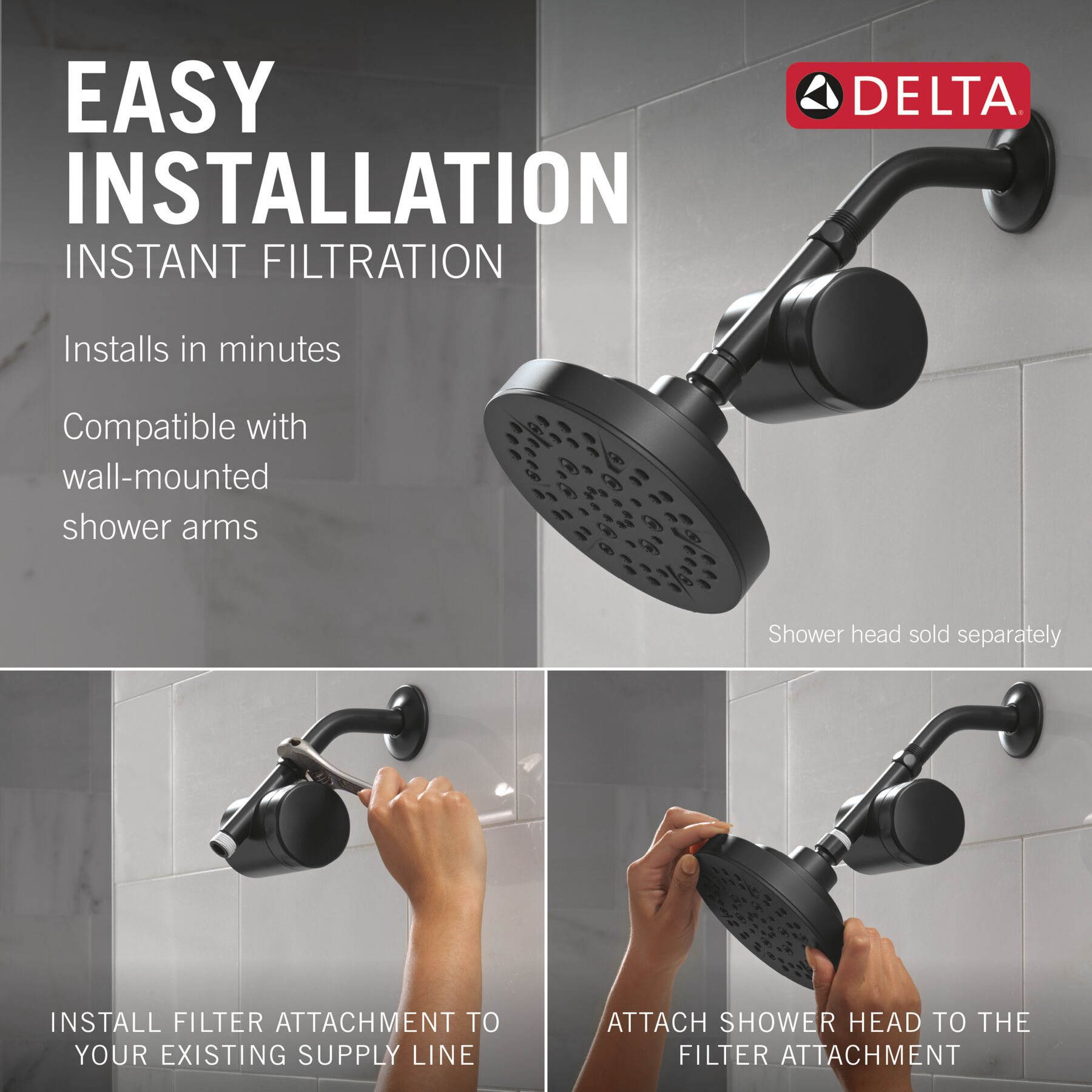 Standard Shower Filter with 6-Setting Showerhead and Mount Bundle