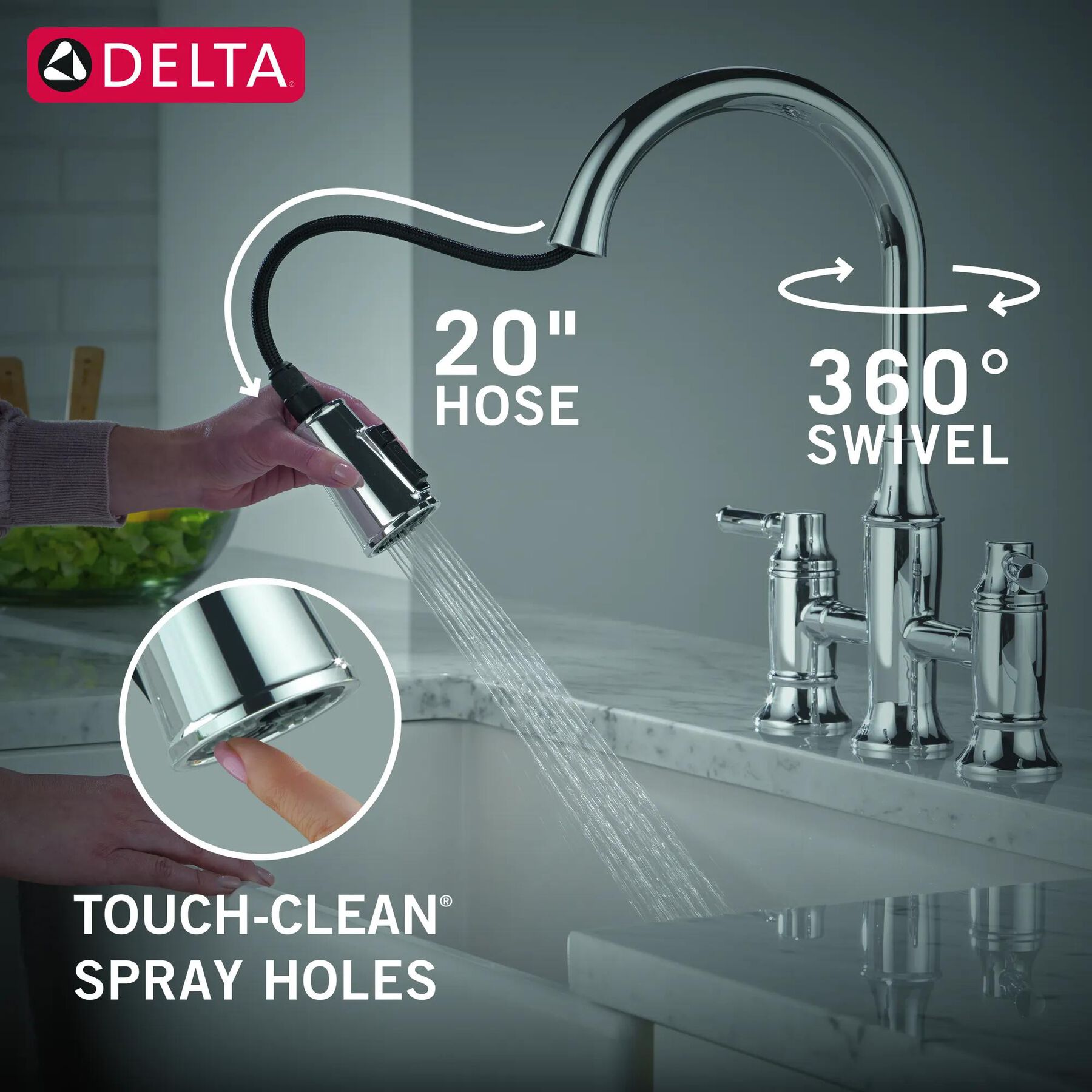 Two Handle Pull-Down Bridge Kitchen Faucet (Recertified)