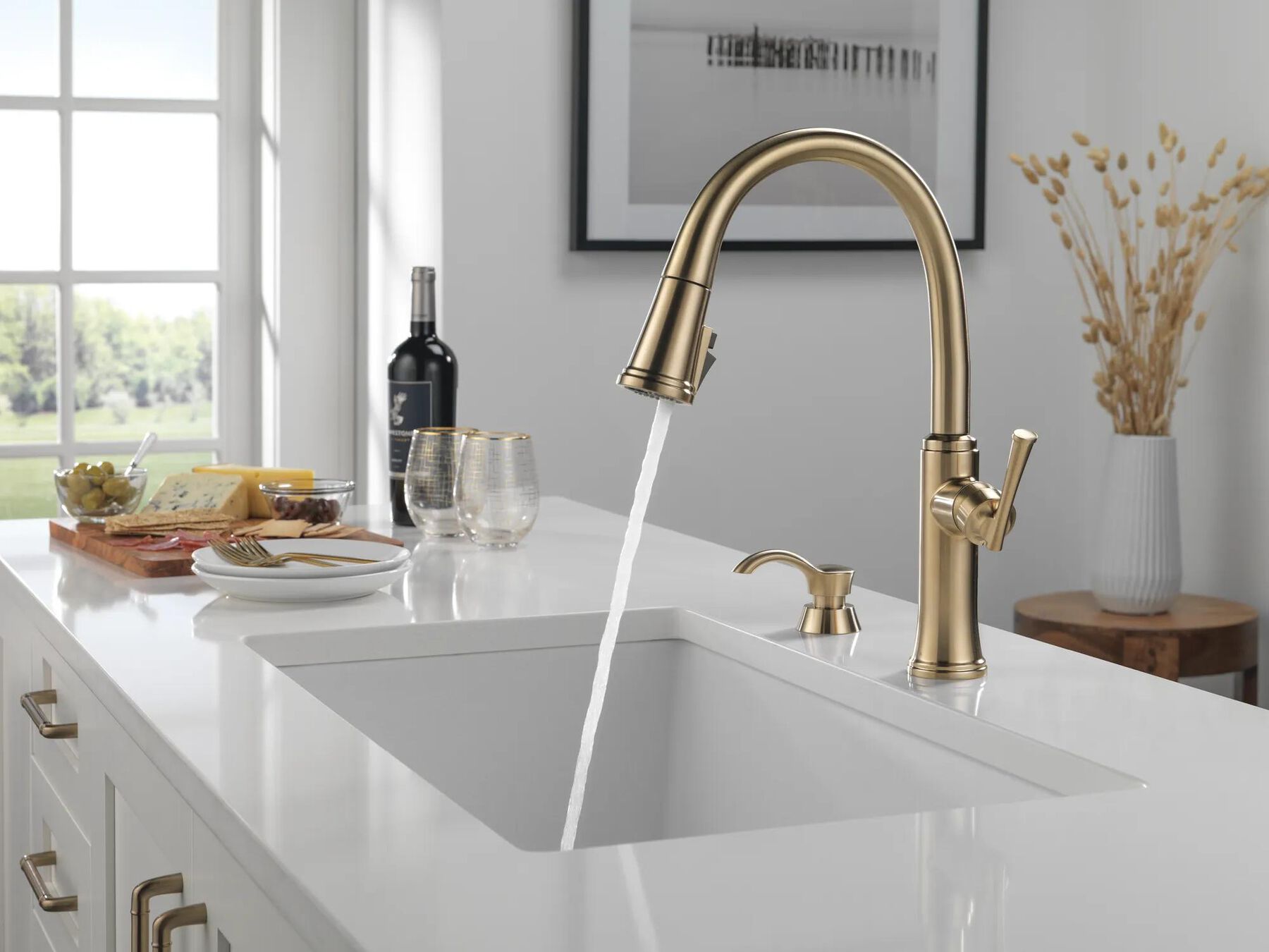 Single Handle Pull-Down Kitchen Faucet with Soap Dispenser and ShieldSpray Technology