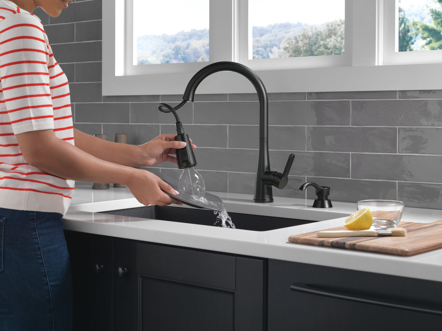 Single Handle Pull-Down Kitchen Faucet with Soap Dispenser and ShieldSpray&reg; Technology